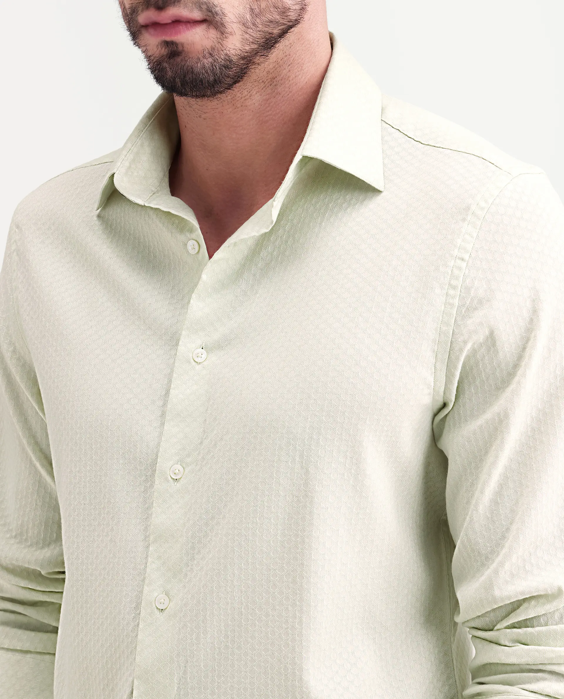Rare Rabbit Men's Gleny-26 Pastel Green Cotton Blend Fabric Full Sleeve Collared Regular Fit Textured Shirt - Image 3