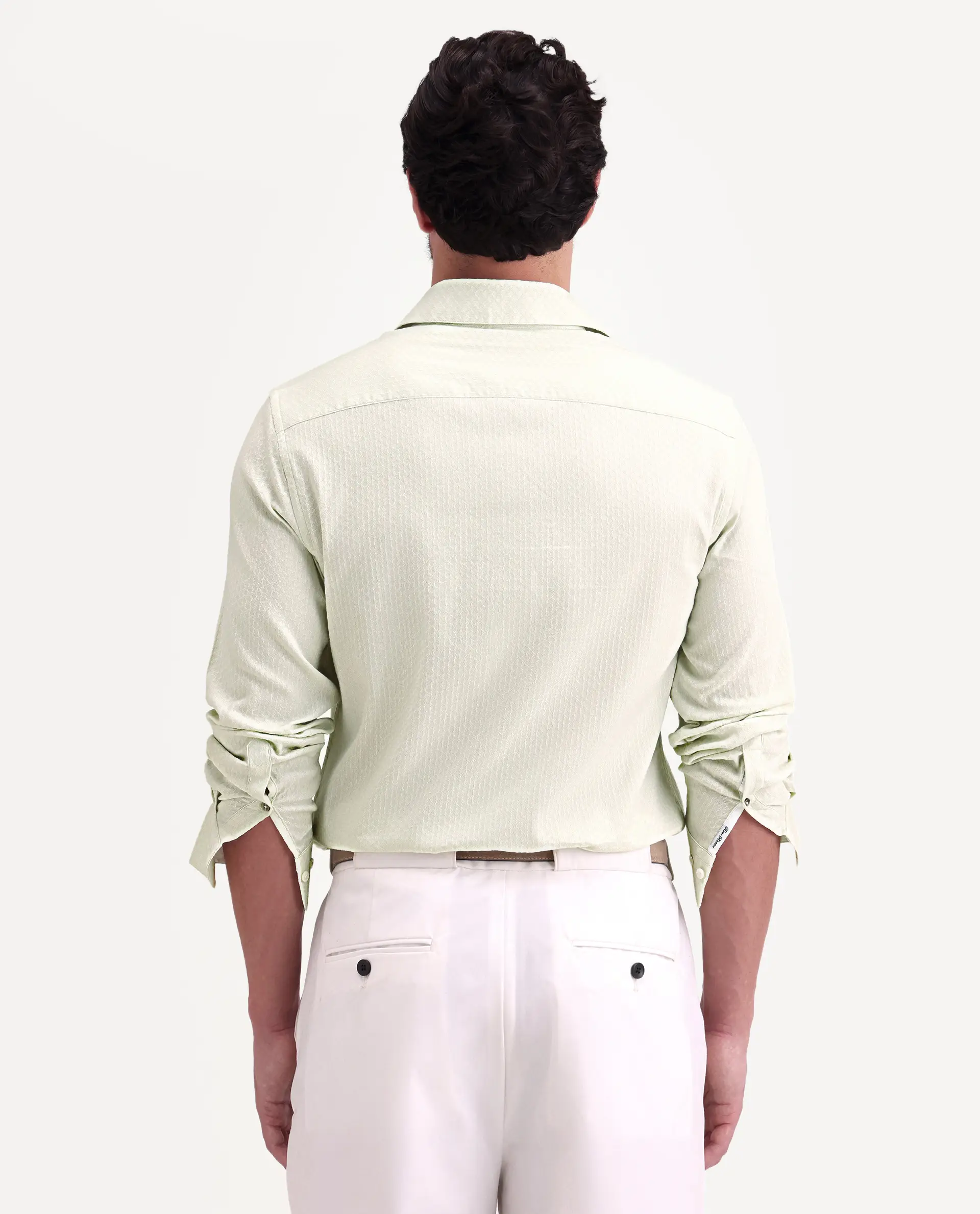 Rare Rabbit Men's Gleny-26 Pastel Green Cotton Blend Fabric Full Sleeve Collared Regular Fit Textured Shirt - Image 7