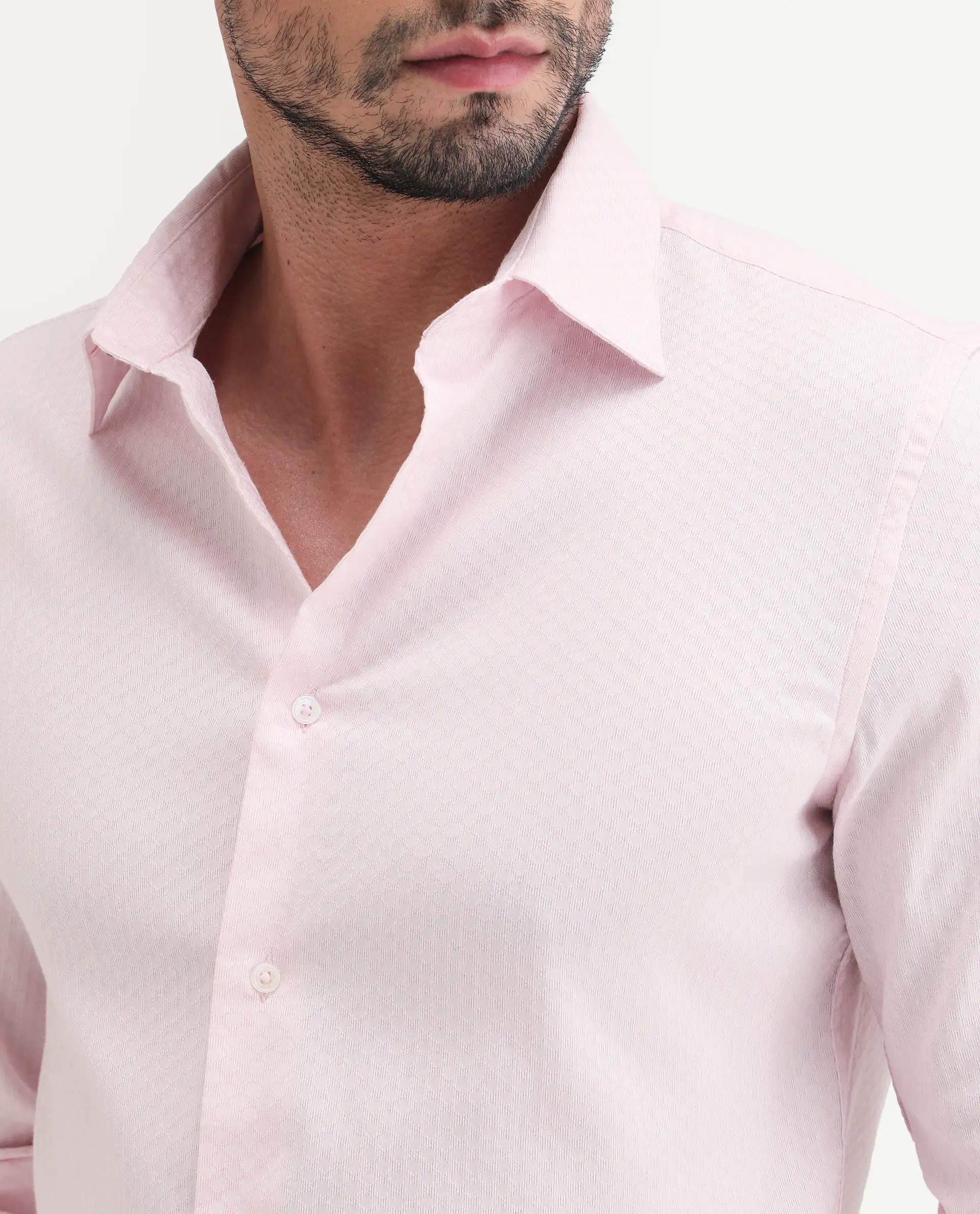 Rare Rabbit Men's Gleny-26 Pastel Pink Cotton Blend Fabric Full Sleeve Collared Regular Fit Textured Shirt - Image 3