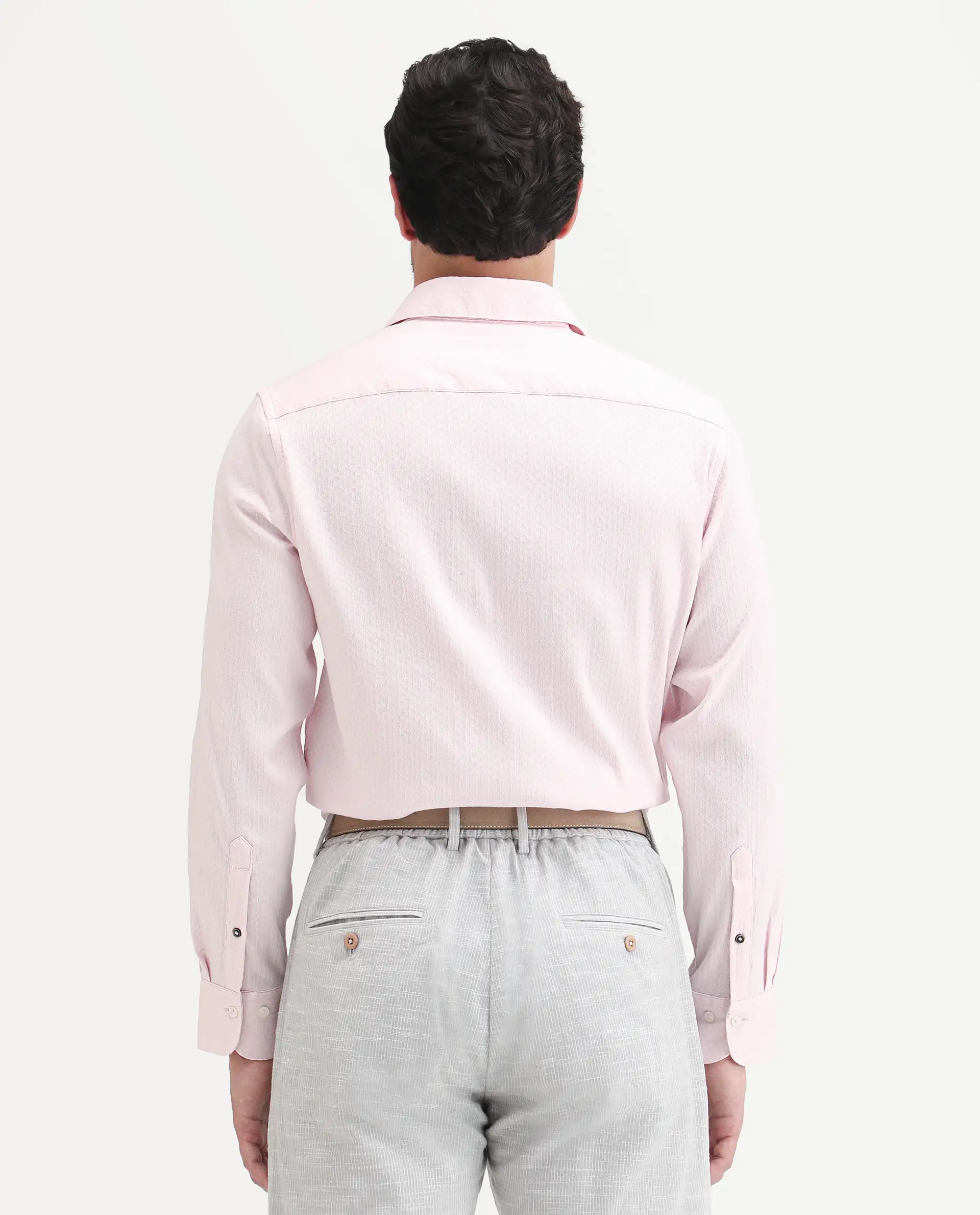 Rare Rabbit Men's Gleny-26 Pastel Pink Cotton Blend Fabric Full Sleeve Collared Regular Fit Textured Shirt - Image 7