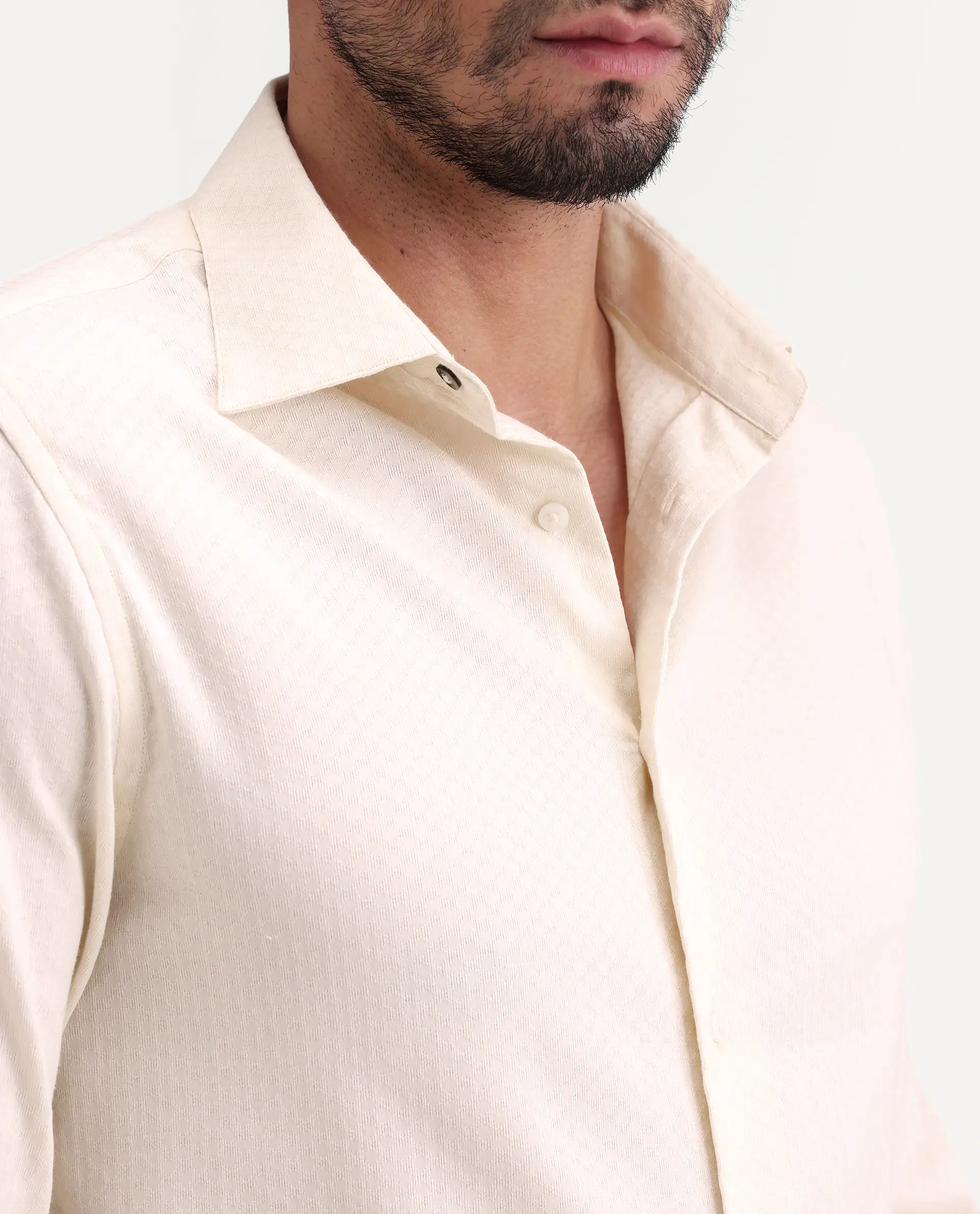 Rare Rabbit Men's Gleny-26 Pastel Yellow Cotton Blend Fabric Full Sleeve Collared Regular Fit Textured Shirt - Image 3