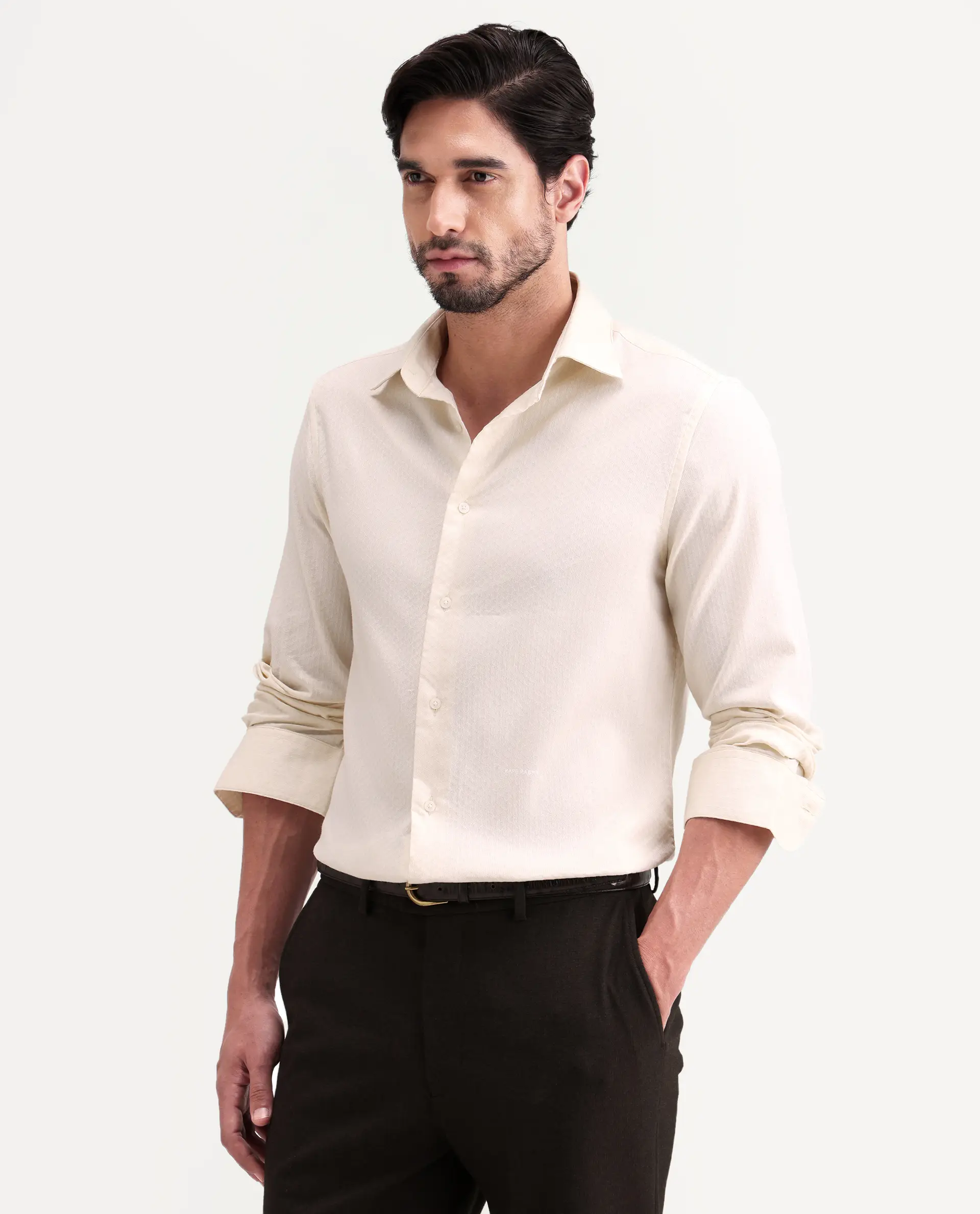 Rare Rabbit Men's Gleny-26 Pastel Yellow Cotton Blend Fabric Full Sleeve Collared Regular Fit Textured Shirt - Image 6