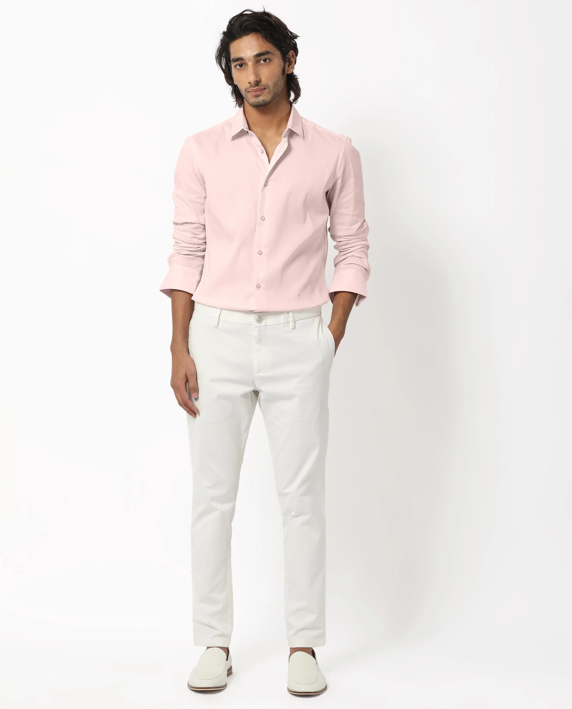 Rare Rabbit Men's Gleny Pink Cotton Plain Tailored Fit Full Sleeve Collared Shirt - Image 2
