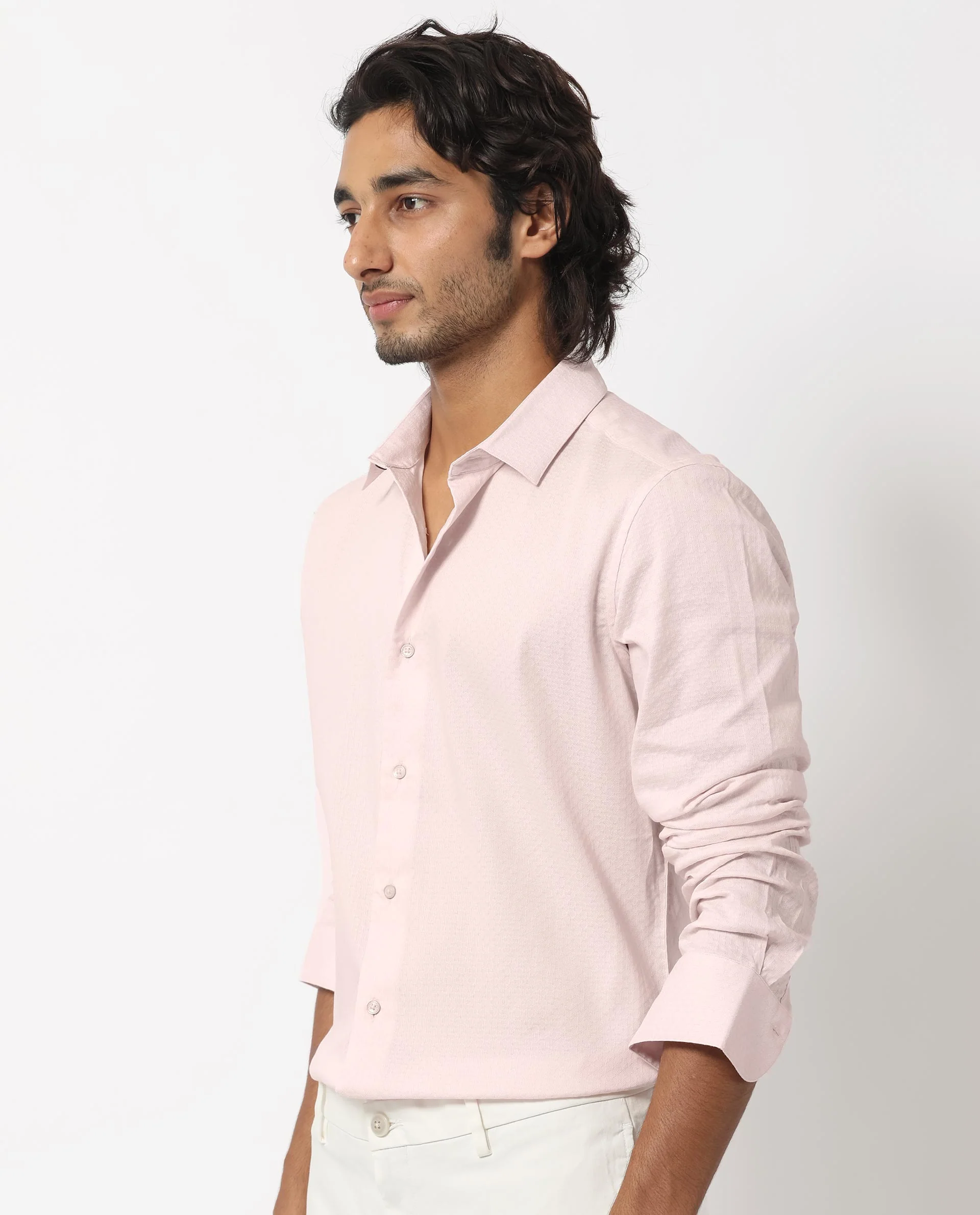 Rare Rabbit Men's Gleny Pink Cotton Plain Tailored Fit Full Sleeve Collared Shirt - Image 3