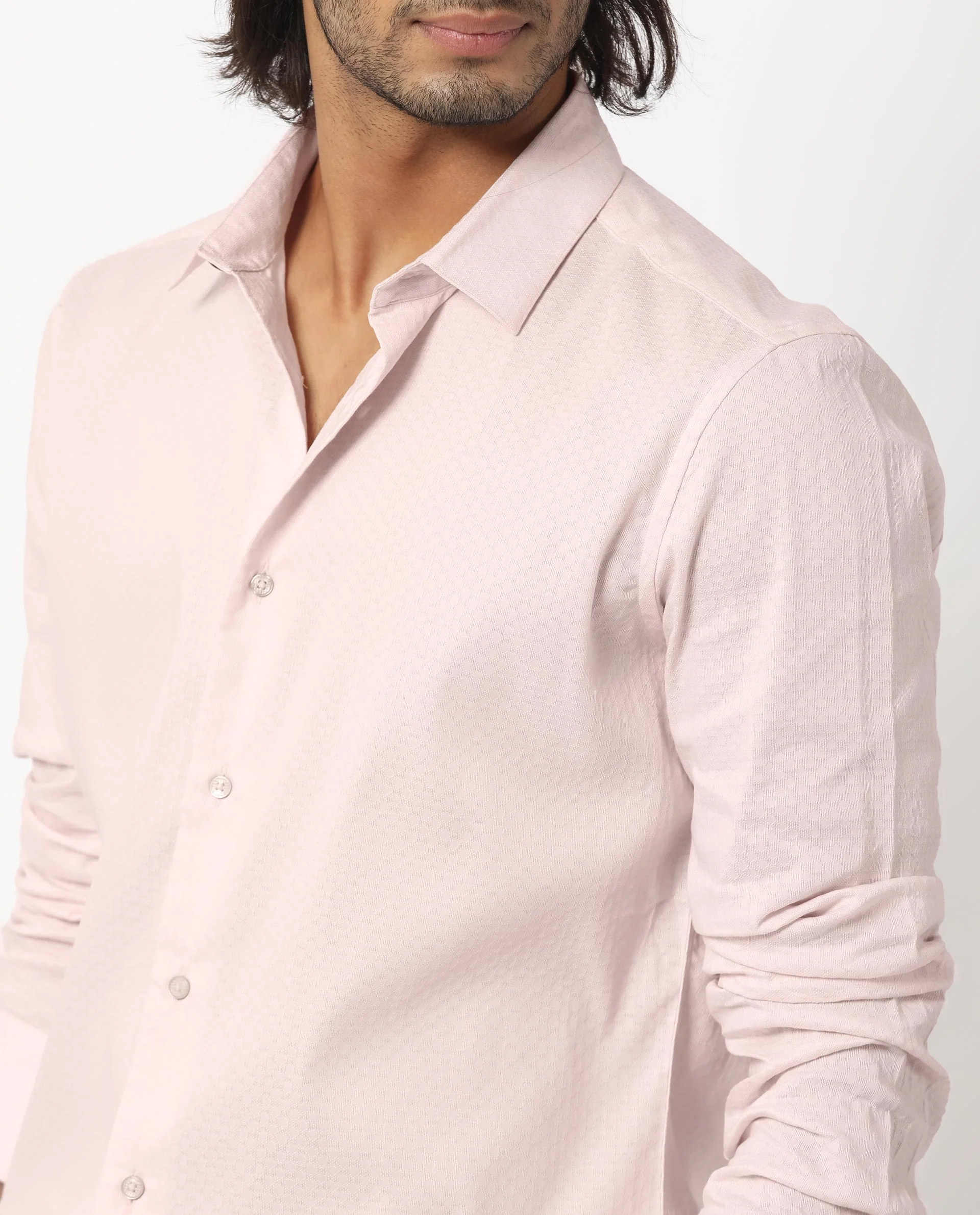 Rare Rabbit Men's Gleny Pink Cotton Plain Tailored Fit Full Sleeve Collared Shirt - Image 4