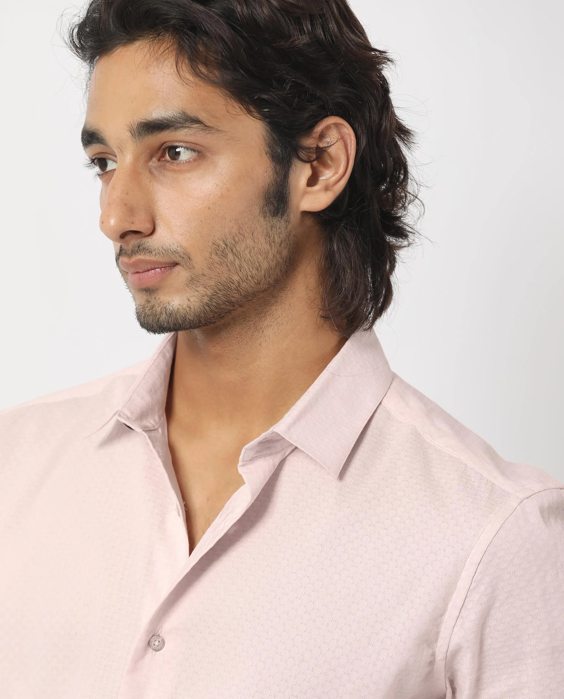 Rare Rabbit Men's Gleny Pink Cotton Plain Tailored Fit Full Sleeve Collared Shirt - Image 6