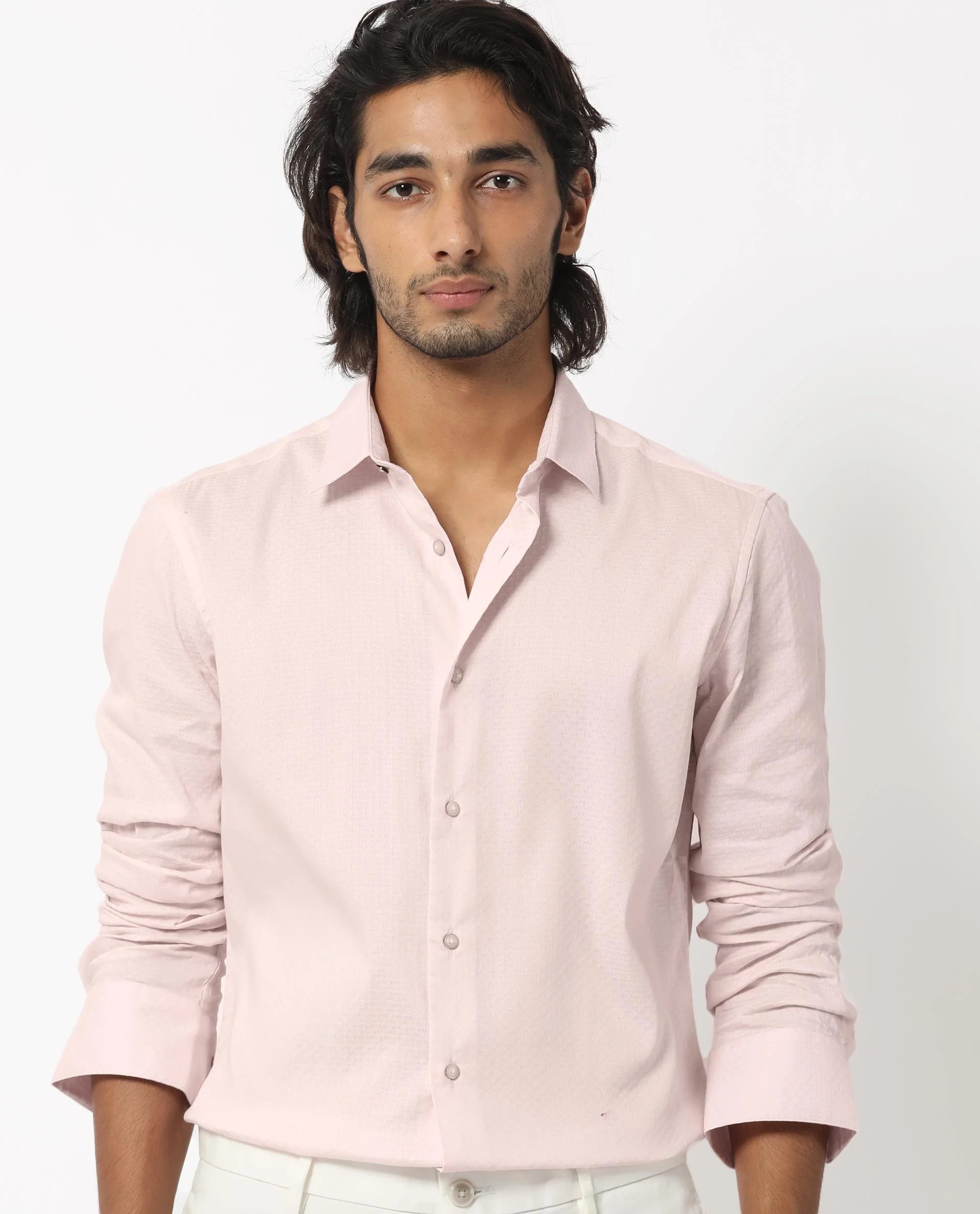 Rare Rabbit Men's Gleny Pink Cotton Plain Tailored Fit Full Sleeve Collared Shirt - Image 7