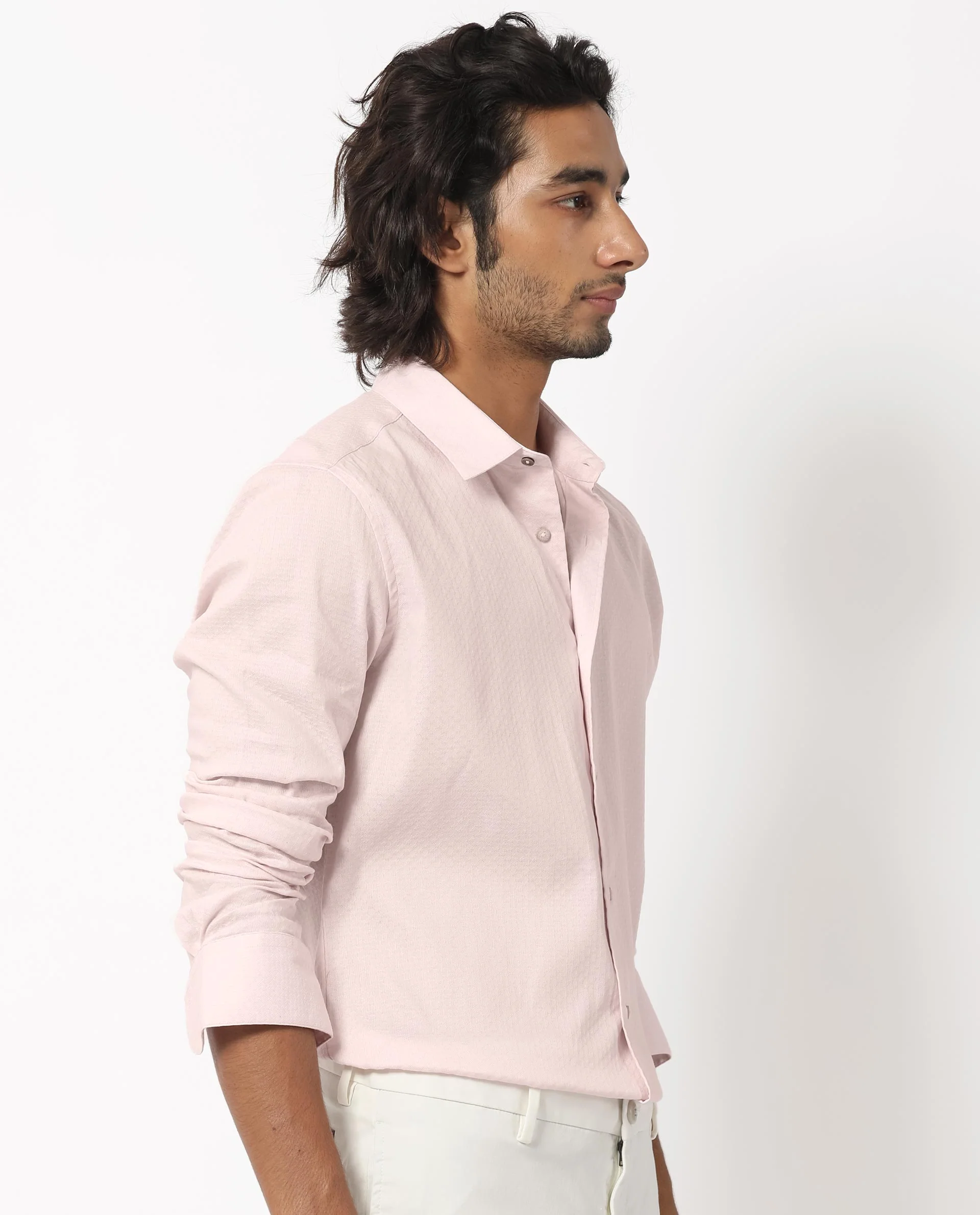 Rare Rabbit Men's Gleny Pink Cotton Plain Tailored Fit Full Sleeve Collared Shirt - Image 8