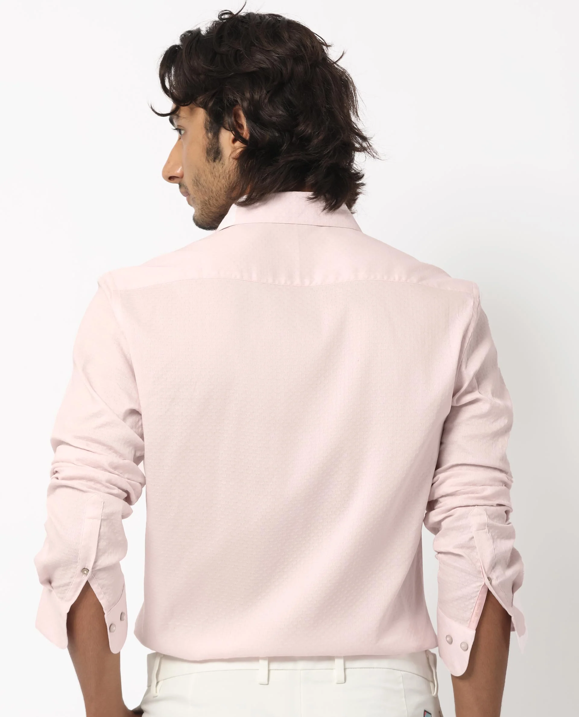 Rare Rabbit Men's Gleny Pink Cotton Plain Tailored Fit Full Sleeve Collared Shirt - Image 9