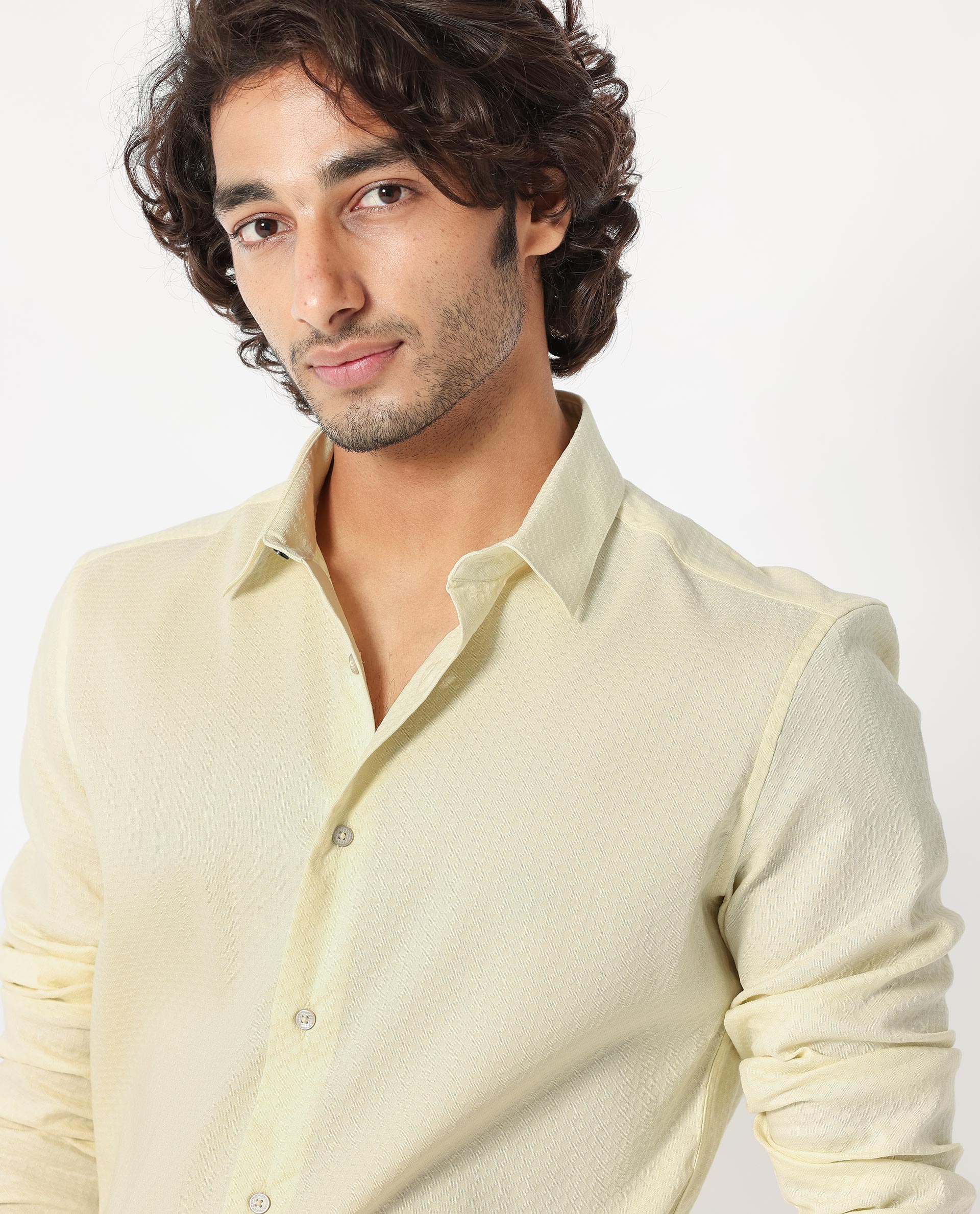Rare Rabbit Men's Gleny Yellow Cotton Plain Tailored Fit Full Sleeve Collared Shirt - Image 4