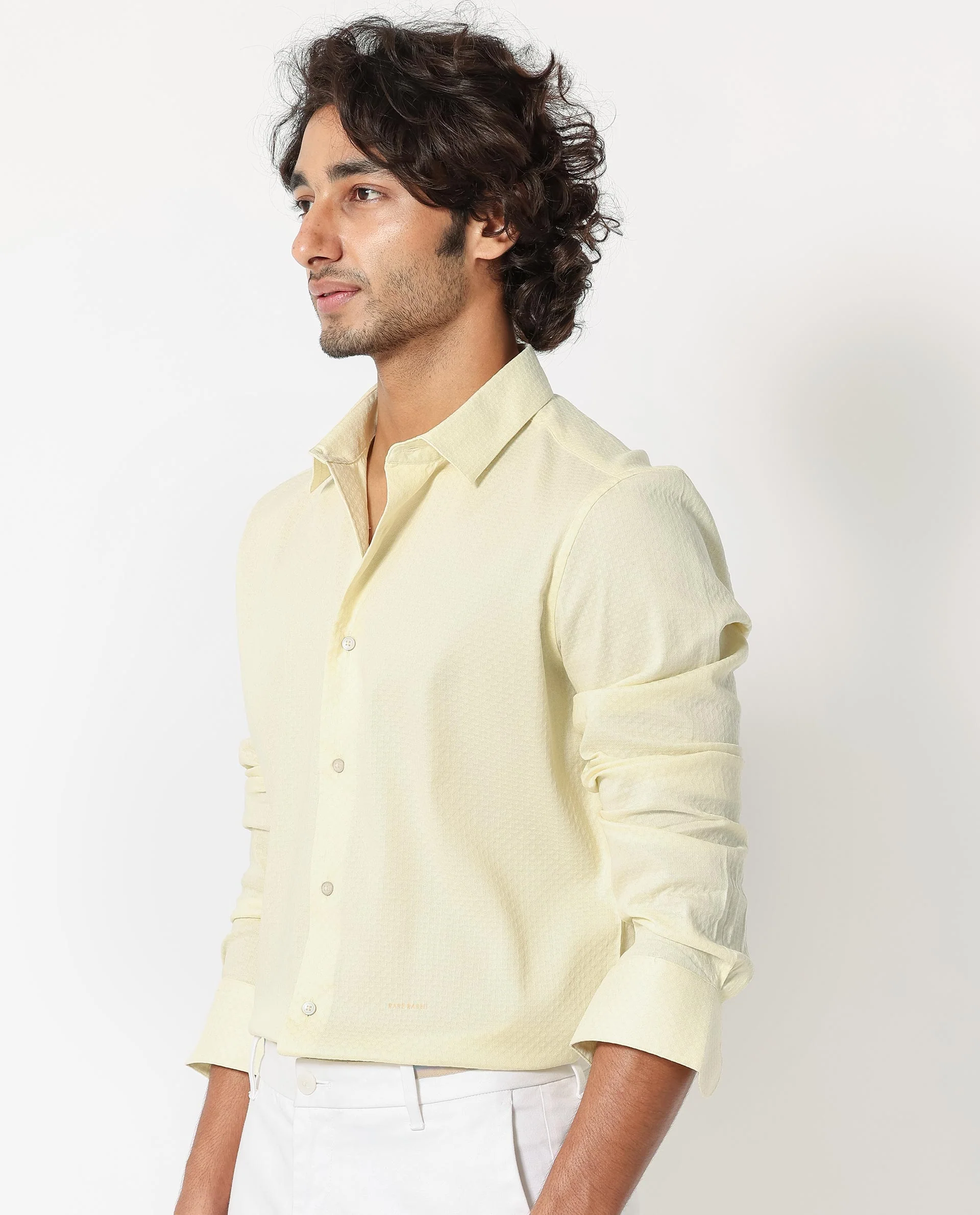 Rare Rabbit Men's Gleny Yellow Cotton Plain Tailored Fit Full Sleeve Collared Shirt - Image 6