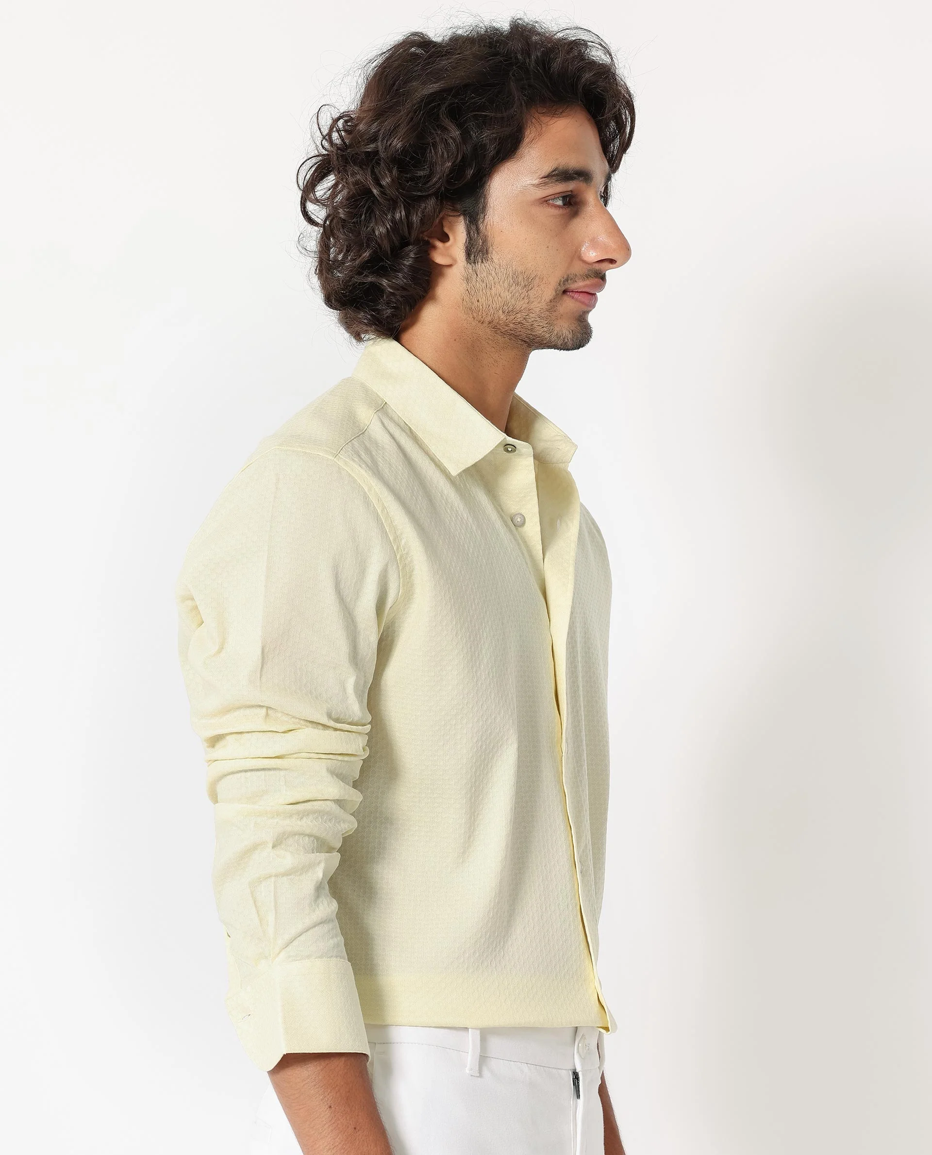 Rare Rabbit Men's Gleny Yellow Cotton Plain Tailored Fit Full Sleeve Collared Shirt - Image 7