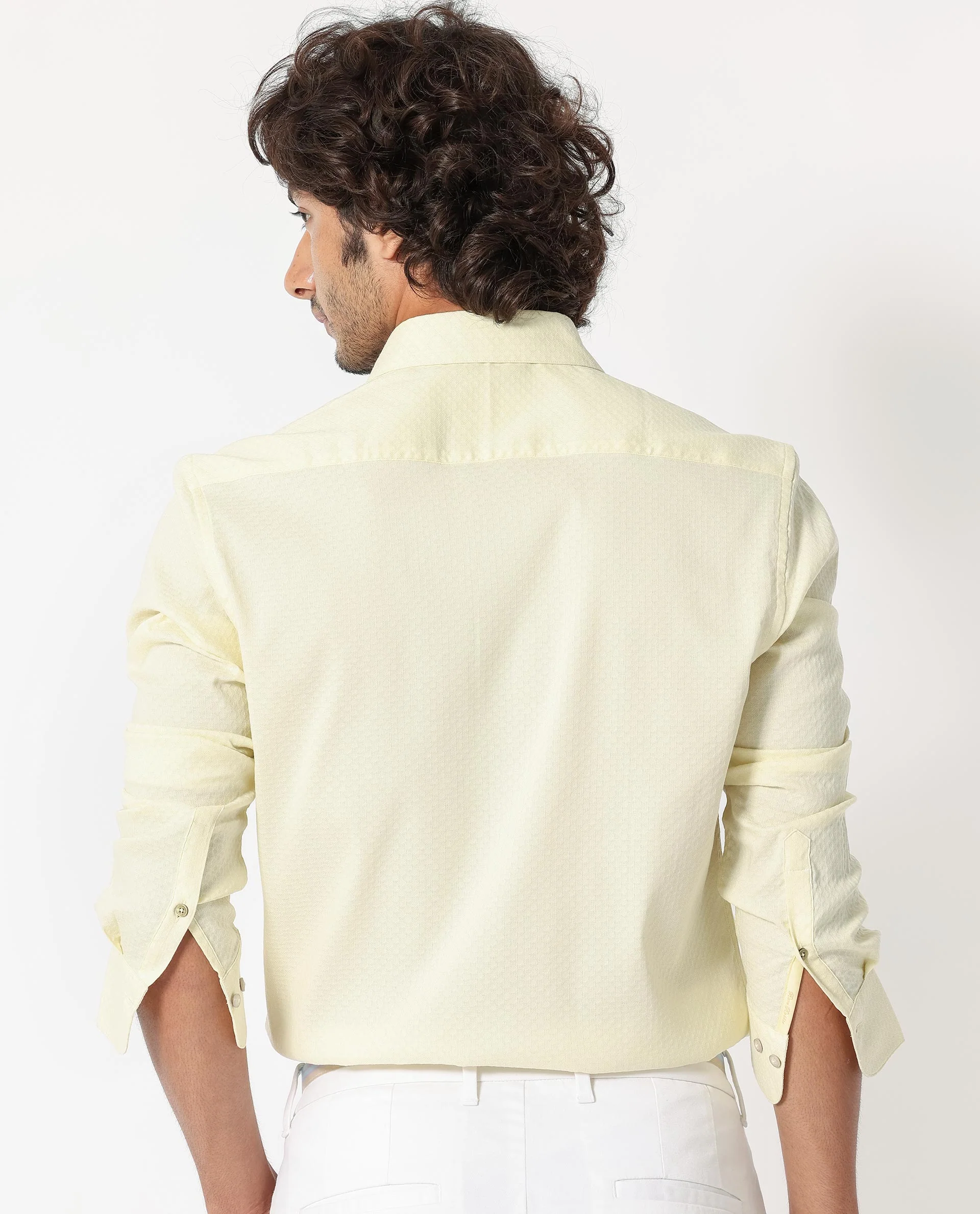 Rare Rabbit Men's Gleny Yellow Cotton Plain Tailored Fit Full Sleeve Collared Shirt - Image 8