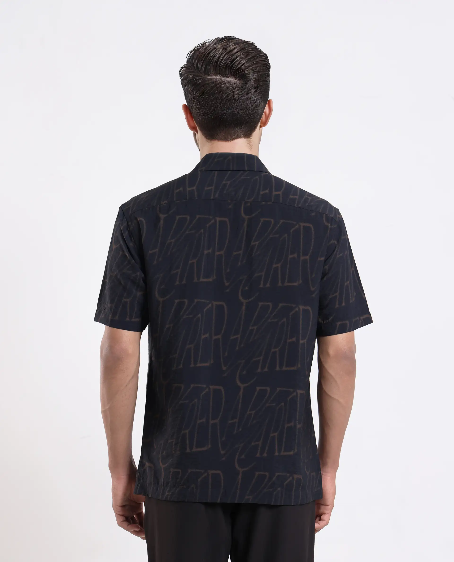 Rare Rabbit Men's Gless Grey Viscose Blend Fabric Half Sleeve Spread Collar Monogram Print Shirt - Image 8