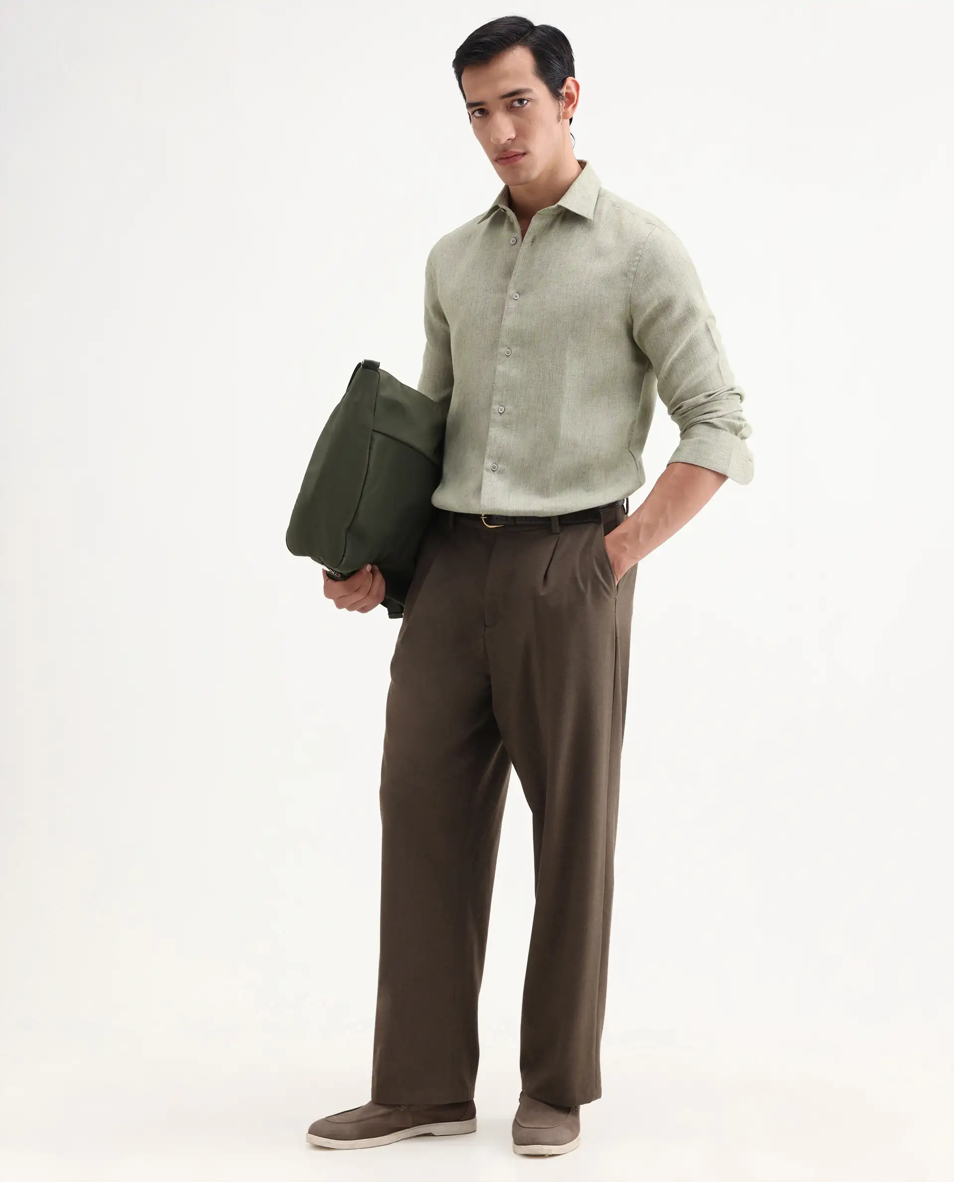Rare Rabbit Men's Glet-26 Fluorescent Green Polyester Blend Fabric Full Sleeve Collared Regular Fit Plain Shirt - Image 2