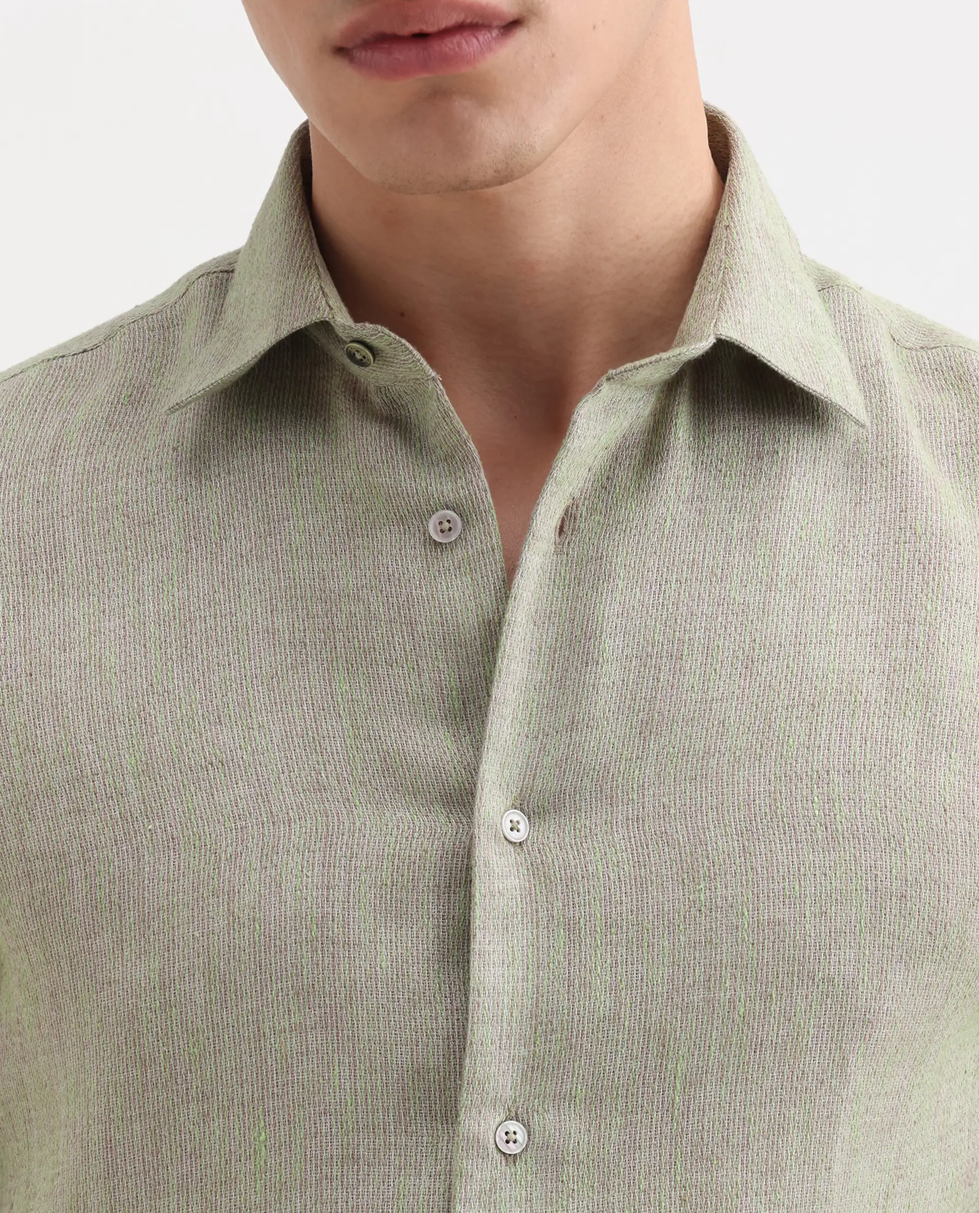 Rare Rabbit Men's Glet-26 Fluorescent Green Polyester Blend Fabric Full Sleeve Collared Regular Fit Plain Shirt - Image 3