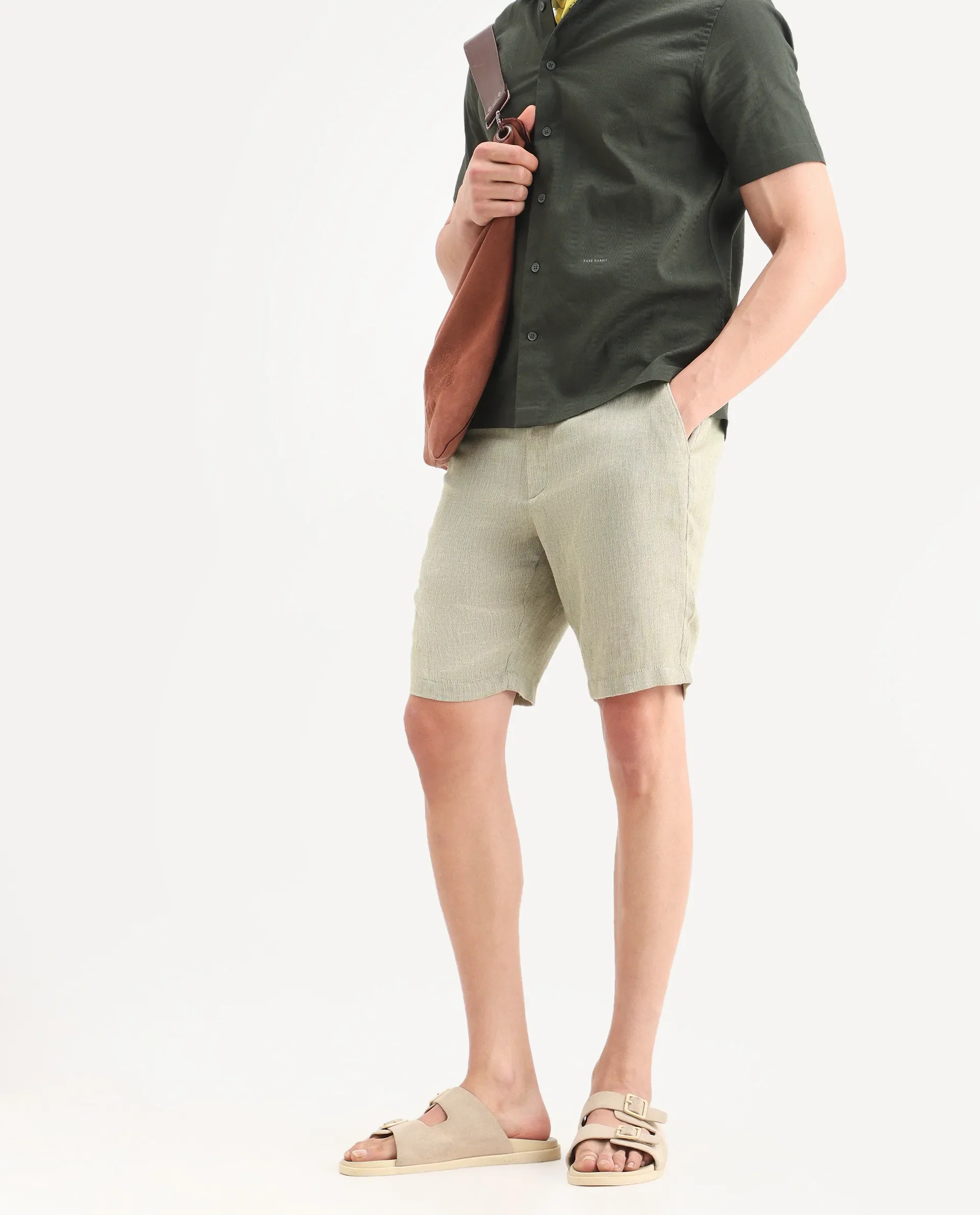 Rare Rabbit Men's Glet-B Flourscent Green Polyester Blend Fabric Regular Fit Textured Shorts - Image 2