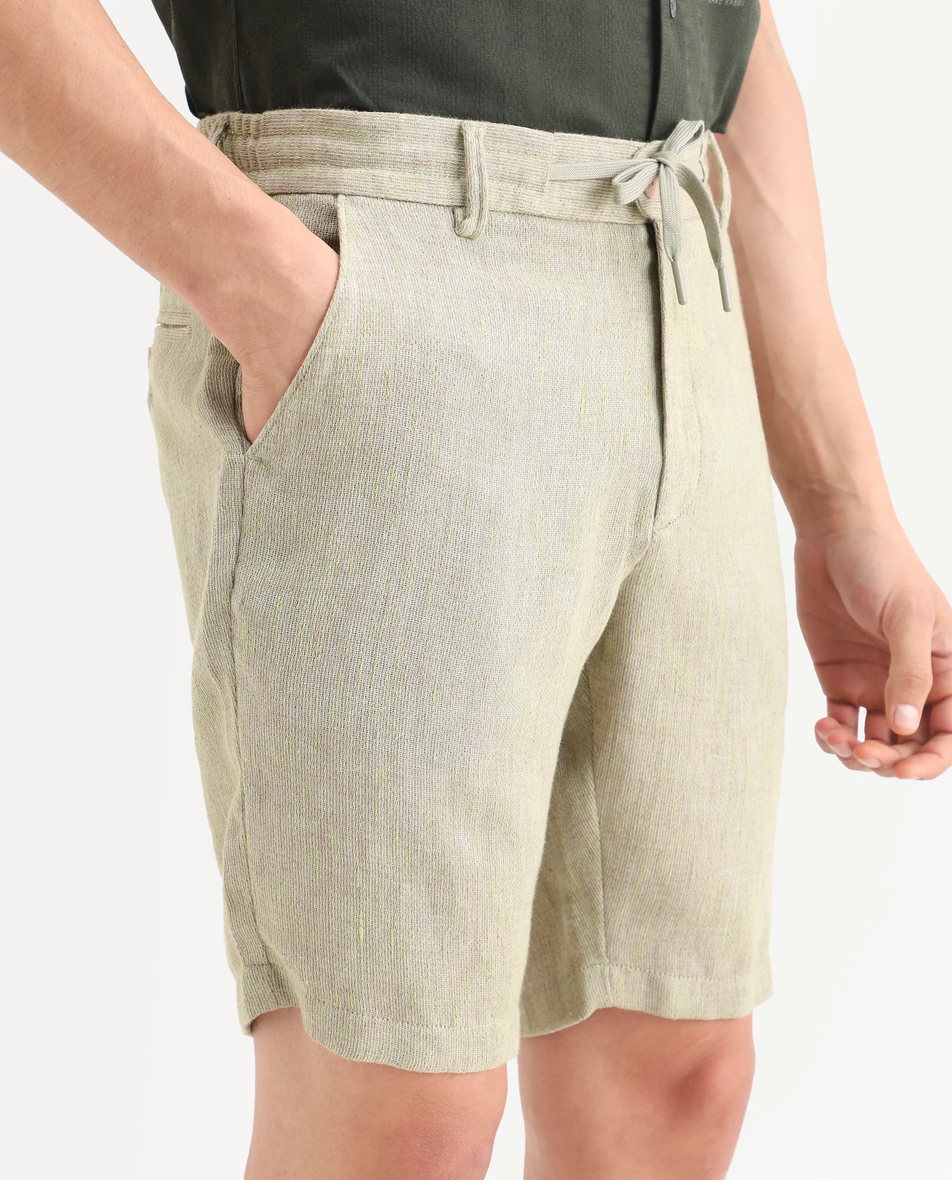 Rare Rabbit Men's Glet-B Flourscent Green Polyester Blend Fabric Regular Fit Textured Shorts - Image 3