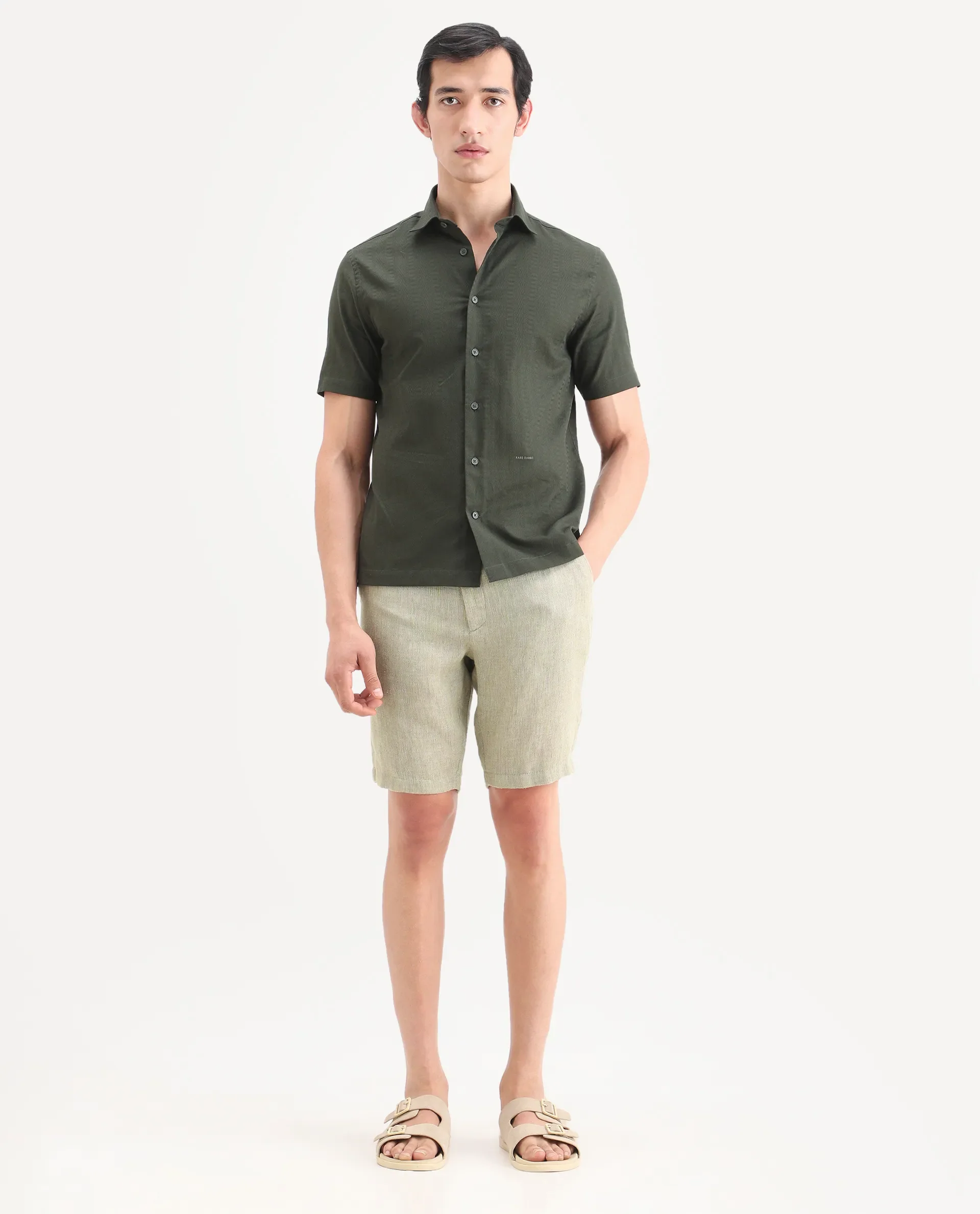 Rare Rabbit Men's Glet-B Flourscent Green Polyester Blend Fabric Regular Fit Textured Shorts - Image 4