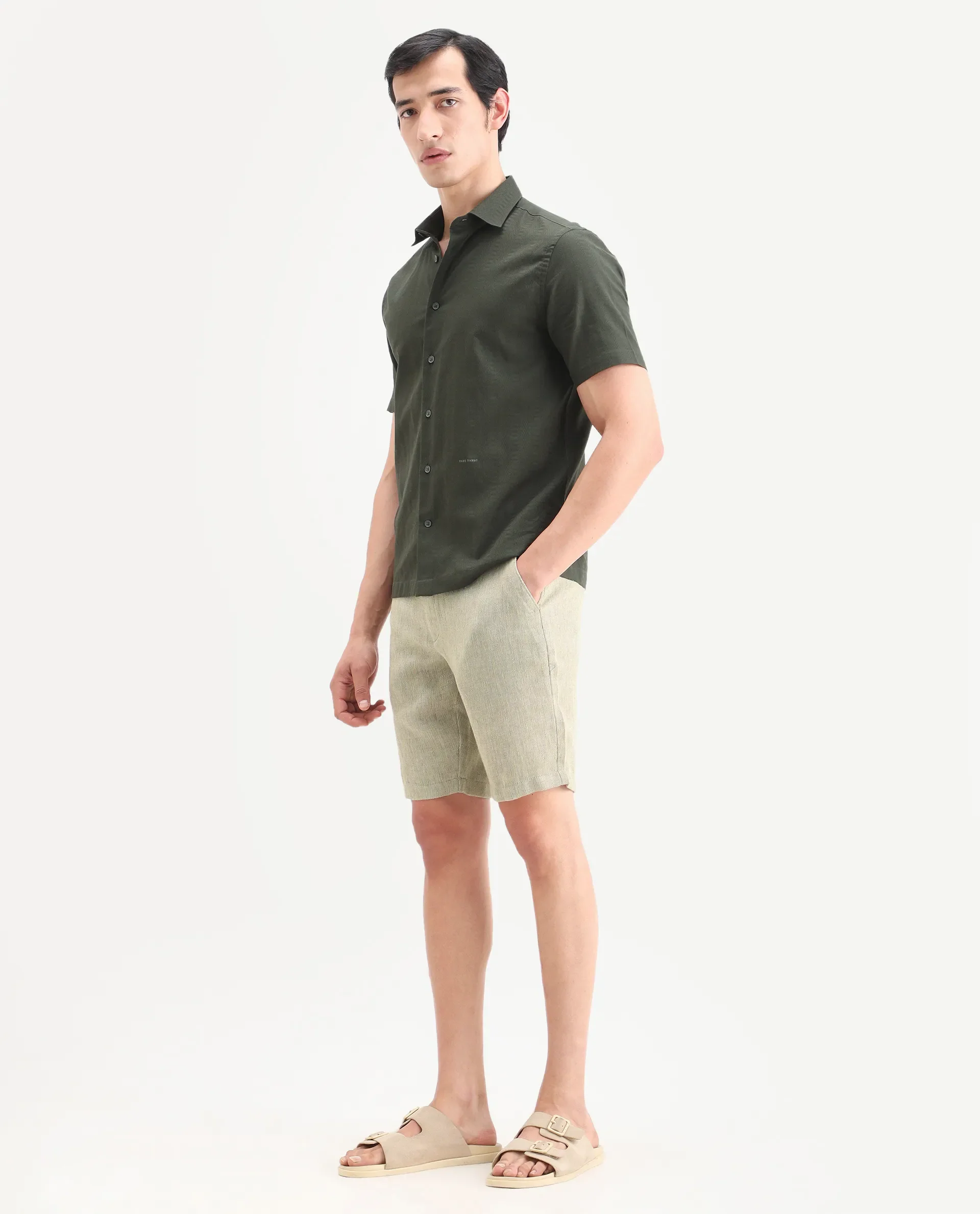 Rare Rabbit Men's Glet-B Flourscent Green Polyester Blend Fabric Regular Fit Textured Shorts - Image 5