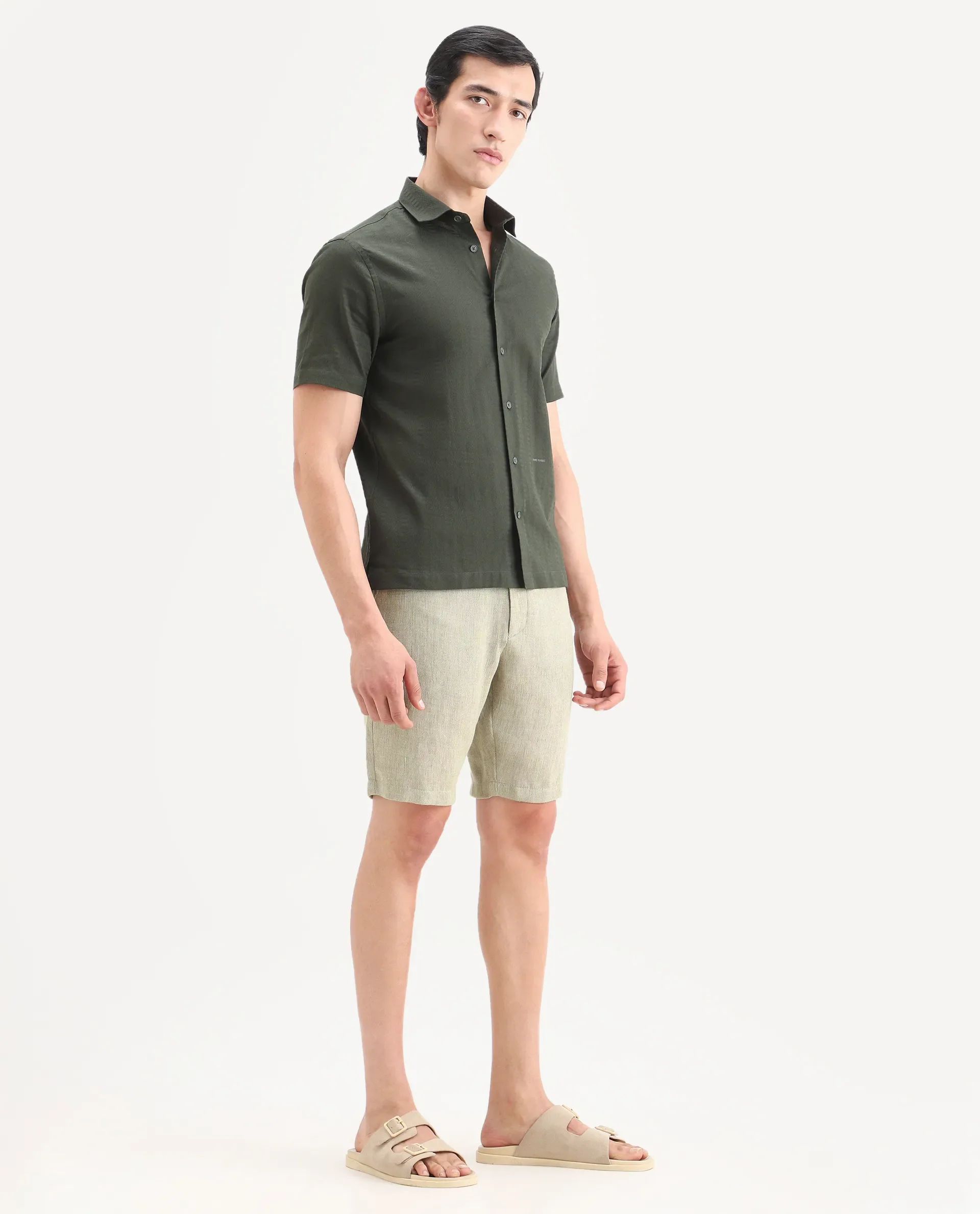 Rare Rabbit Men's Glet-B Flourscent Green Polyester Blend Fabric Regular Fit Textured Shorts - Image 6