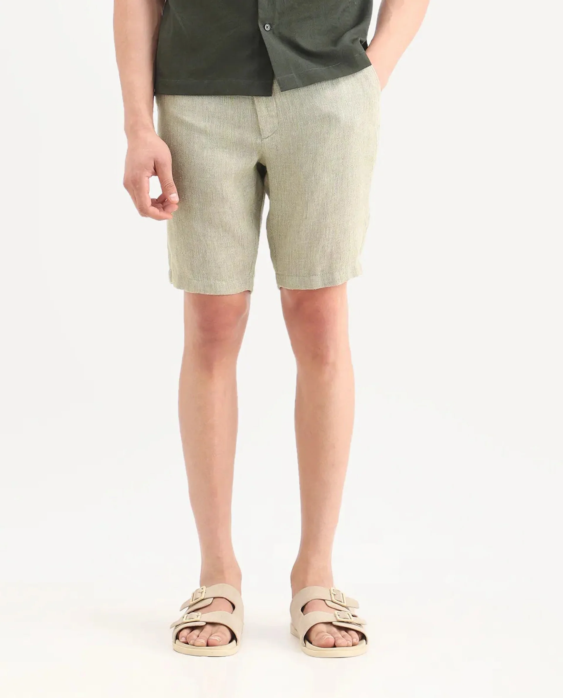 Rare Rabbit Men's Glet-B Flourscent Green Polyester Blend Fabric Regular Fit Textured Shorts - Image 8