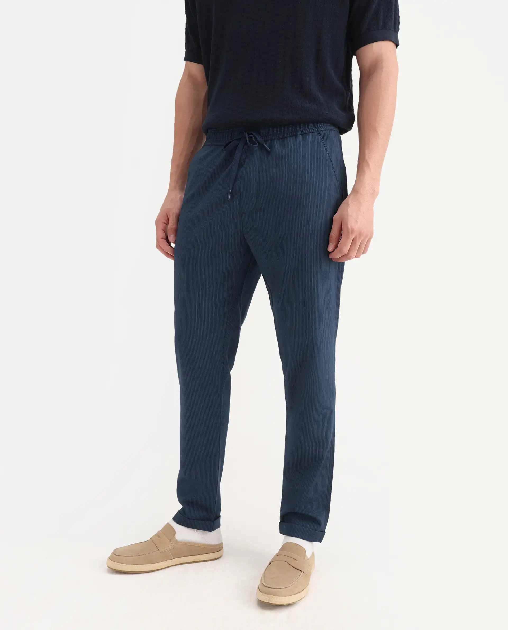 Rare Rabbit Men's Glew Dark Teal Cotton Plain Regular Fit Trouser - Image 2