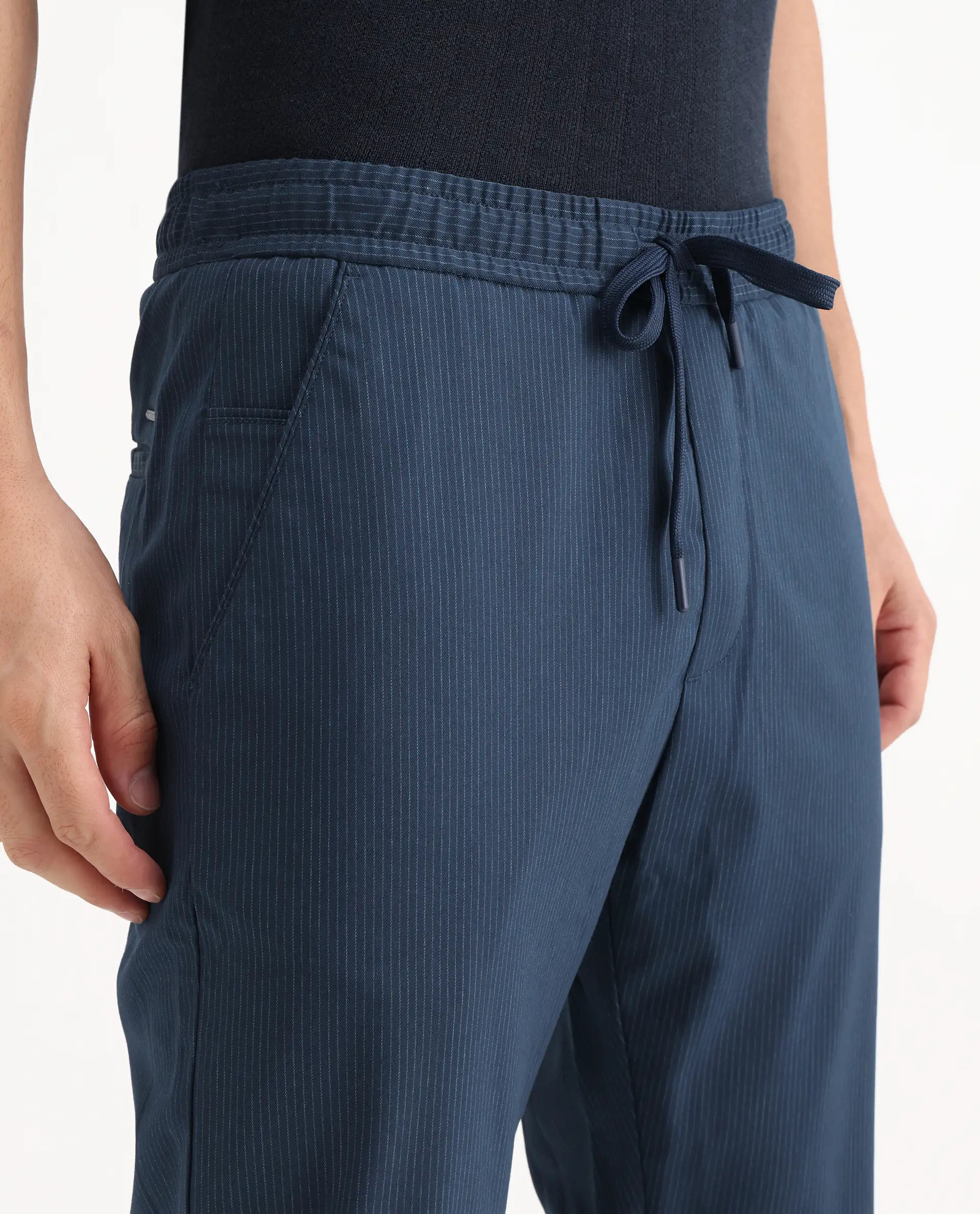 Rare Rabbit Men's Glew Dark Teal Cotton Plain Regular Fit Trouser - Image 3