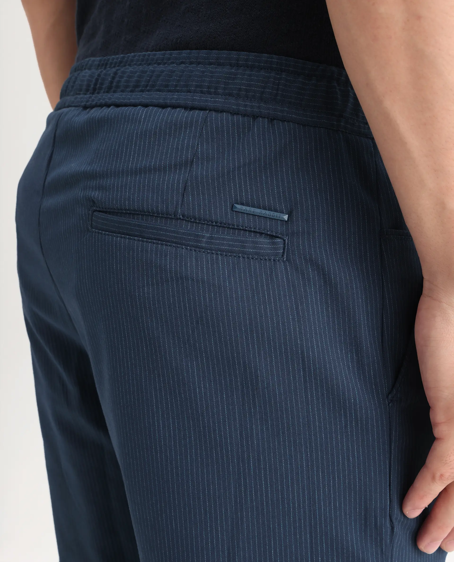 Rare Rabbit Men's Glew Dark Teal Cotton Plain Regular Fit Trouser - Image 7