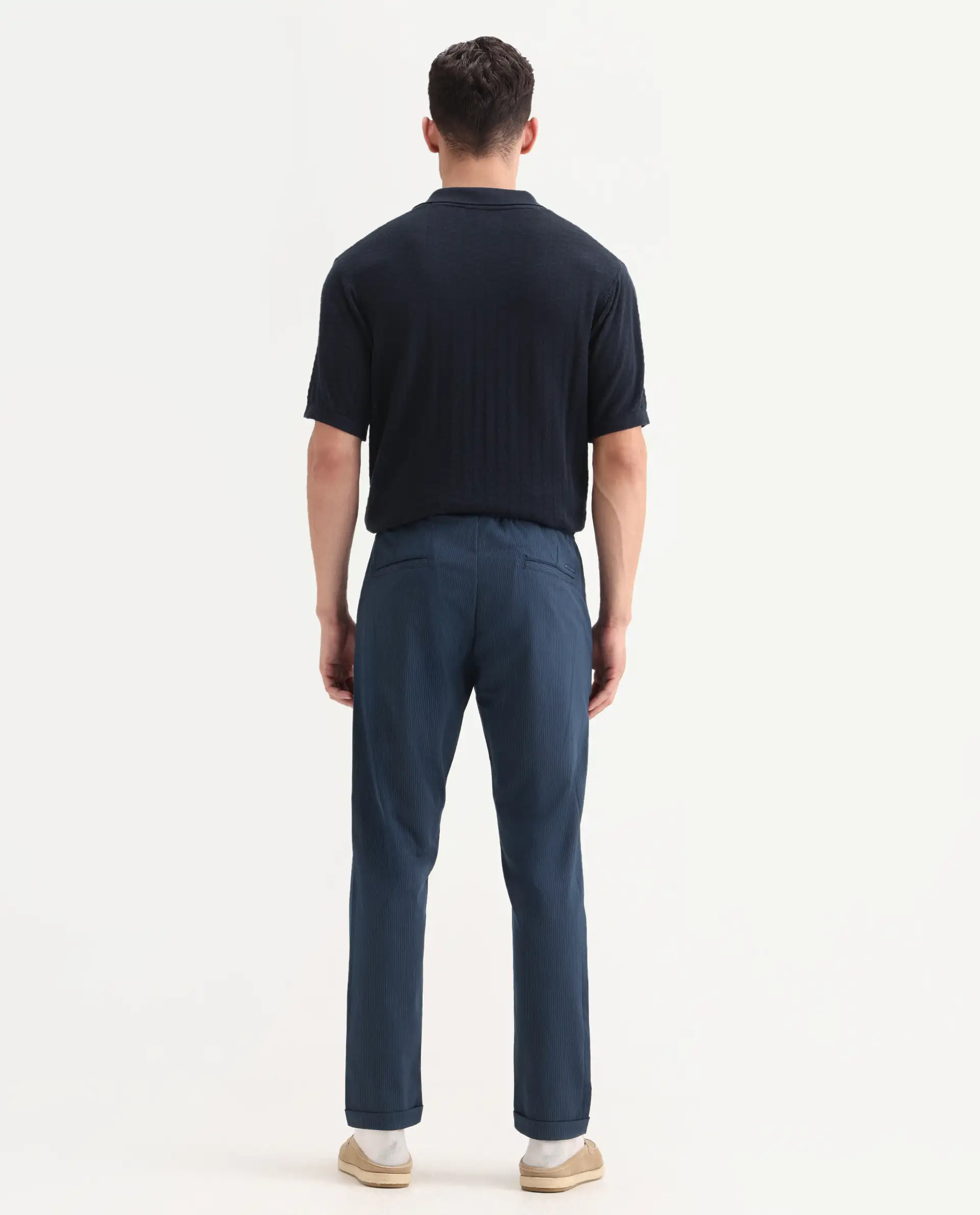 Rare Rabbit Men's Glew Dark Teal Cotton Plain Regular Fit Trouser - Image 8