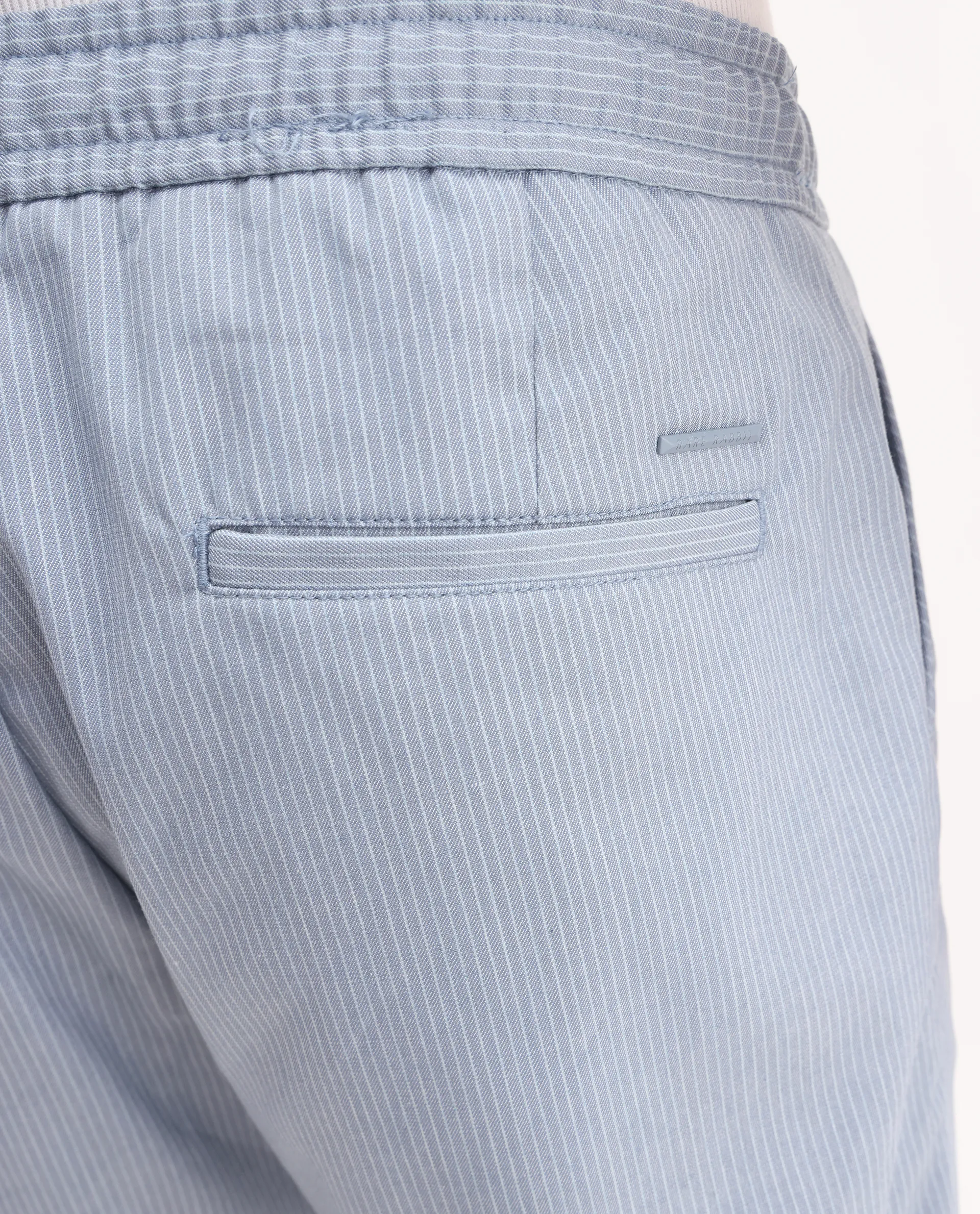Rare Rabbit Men's Glew Pastel Blue Cotton Striped Print Regular Fit Trouser - Image 7