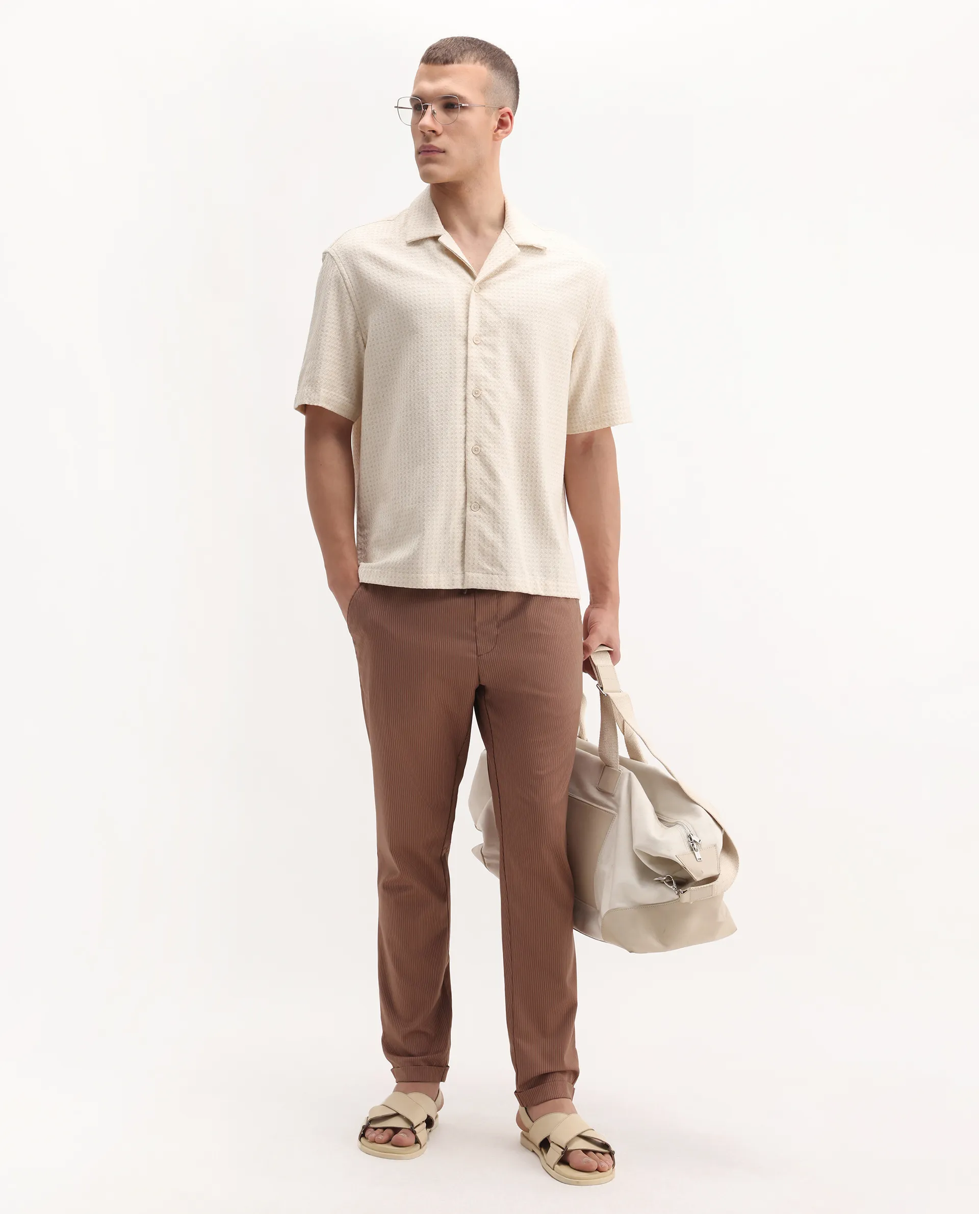 Rare Rabbit Men's Glew Rust Cotton Striped Print Regular Fit Trouser