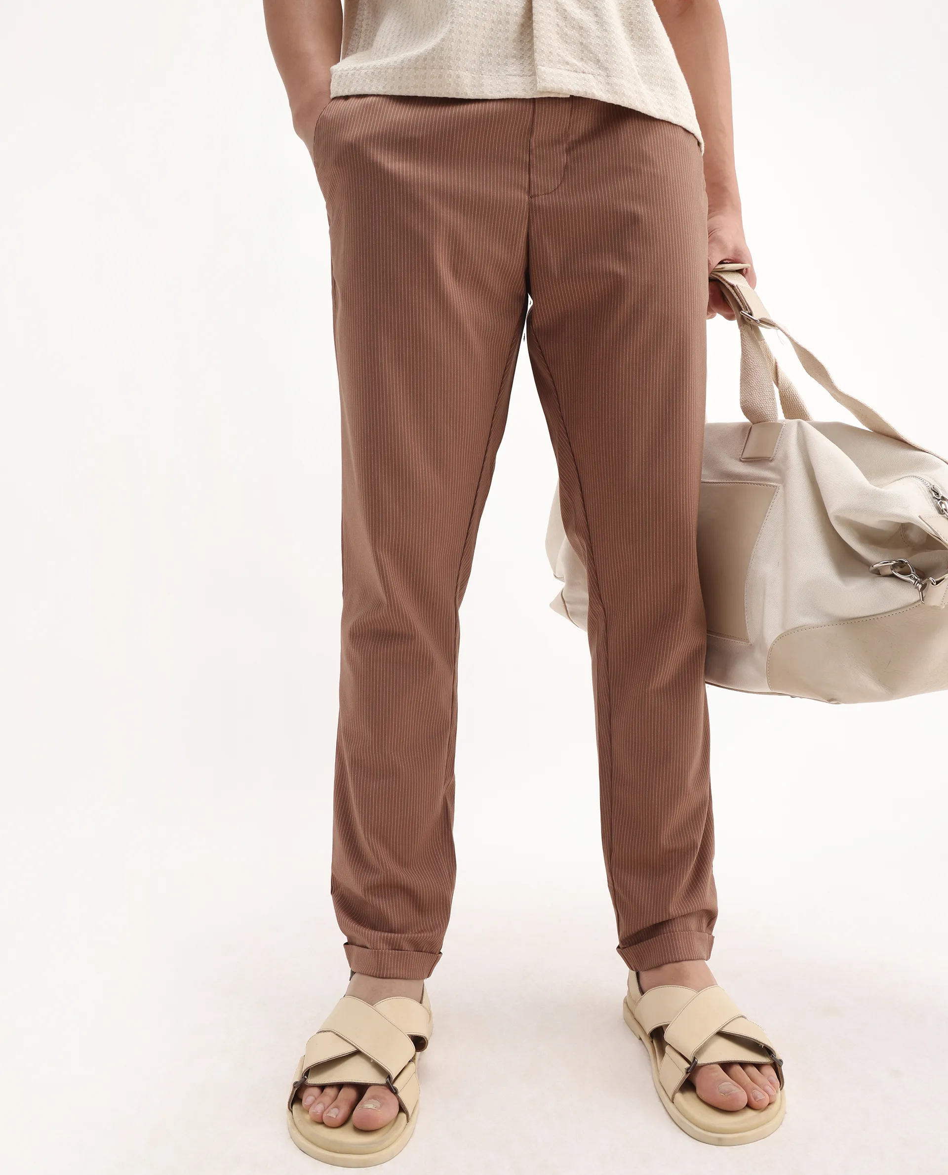 Rare Rabbit Men's Glew Rust Cotton Striped Print Regular Fit Trouser - Image 2