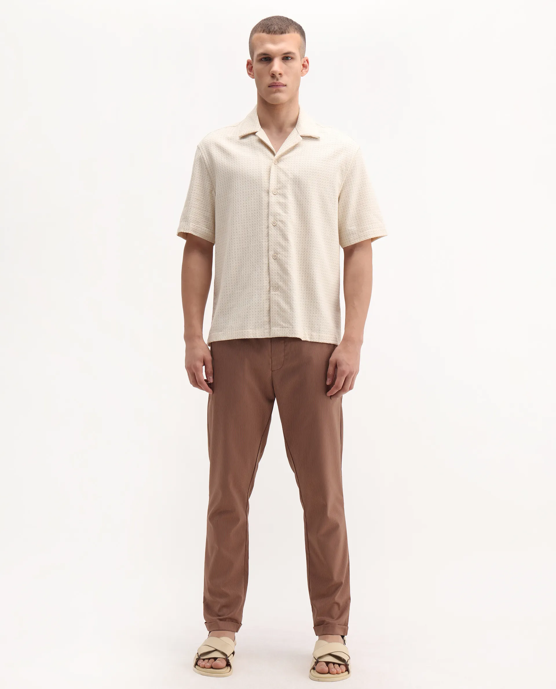 Rare Rabbit Men's Glew Rust Cotton Striped Print Regular Fit Trouser - Image 4