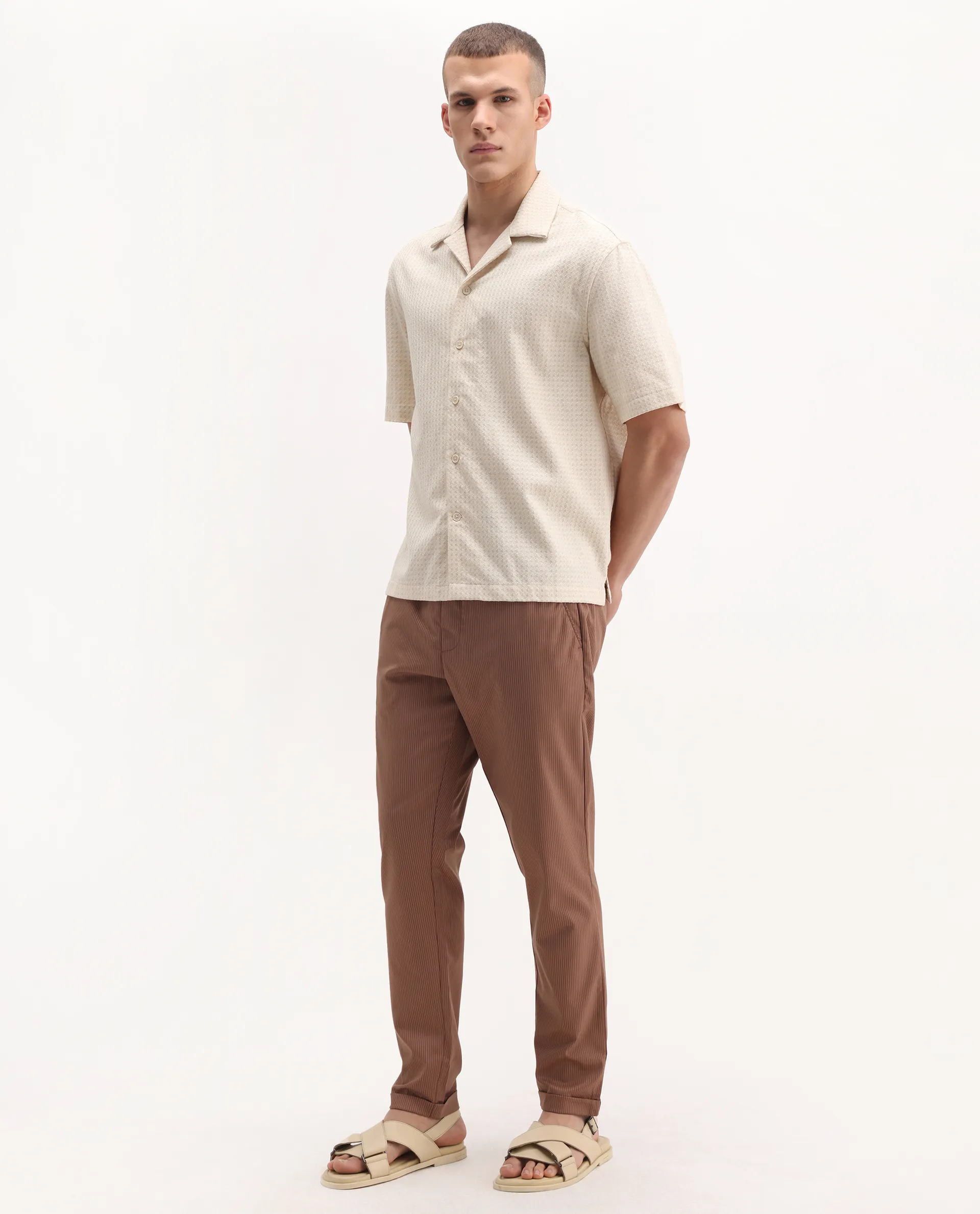 Rare Rabbit Men's Glew Rust Cotton Striped Print Regular Fit Trouser - Image 5