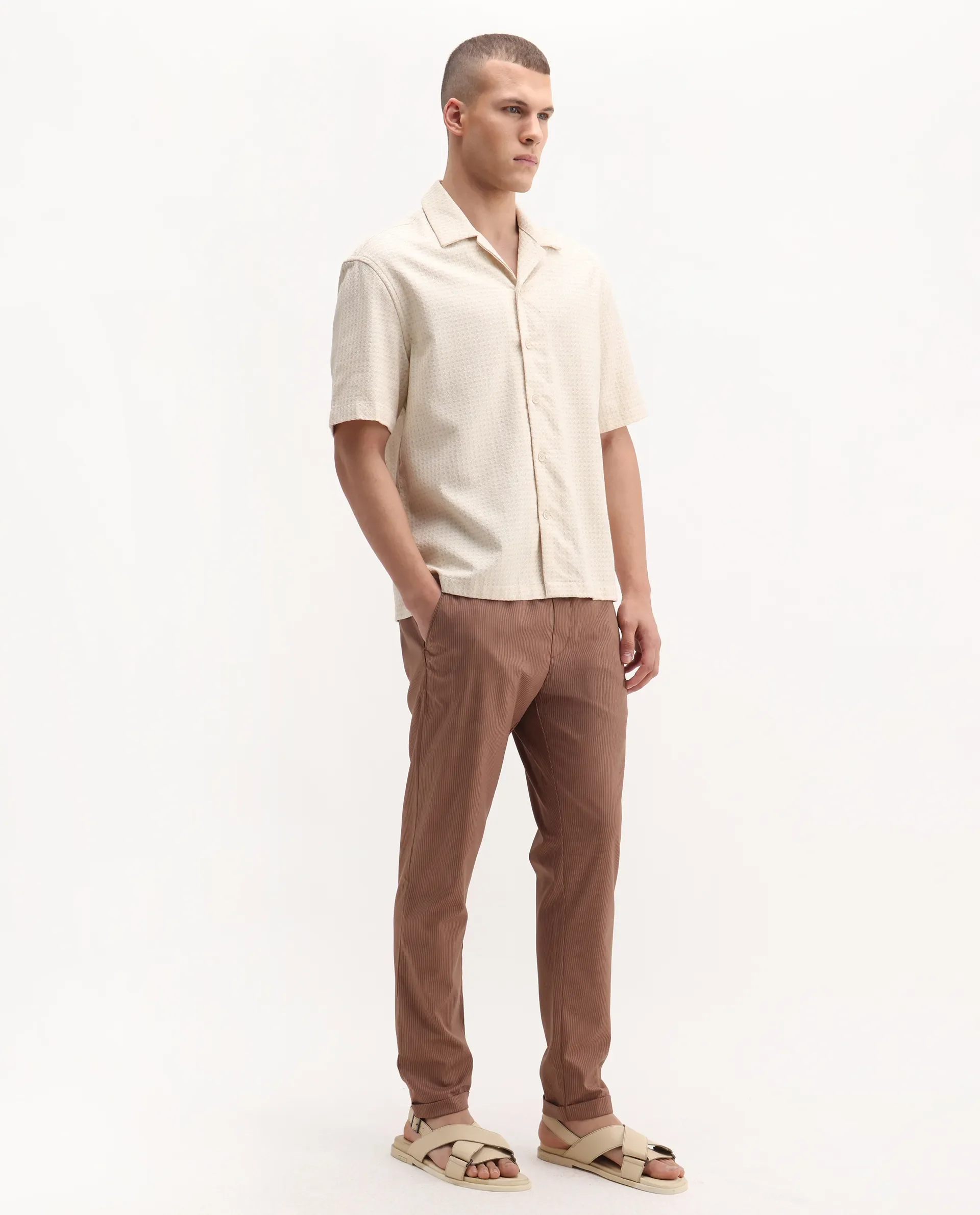 Rare Rabbit Men's Glew Rust Cotton Striped Print Regular Fit Trouser - Image 6