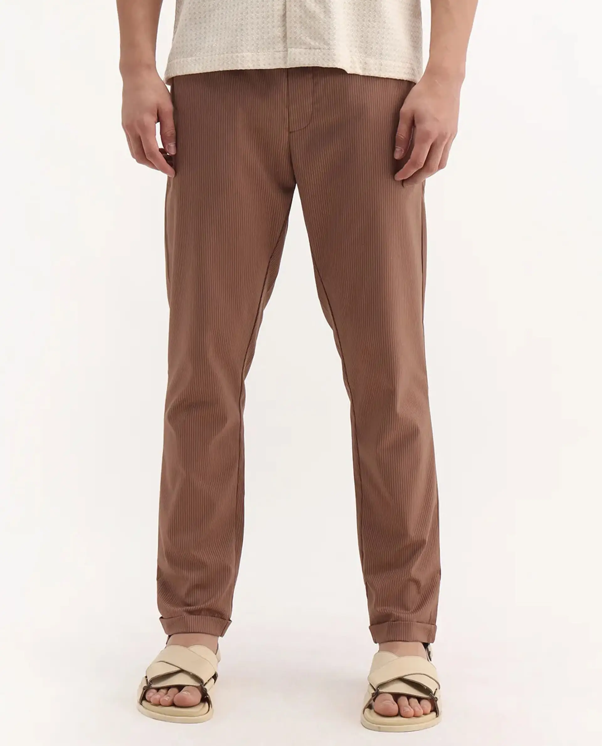Rare Rabbit Men's Glew Rust Cotton Striped Print Regular Fit Trouser - Image 9