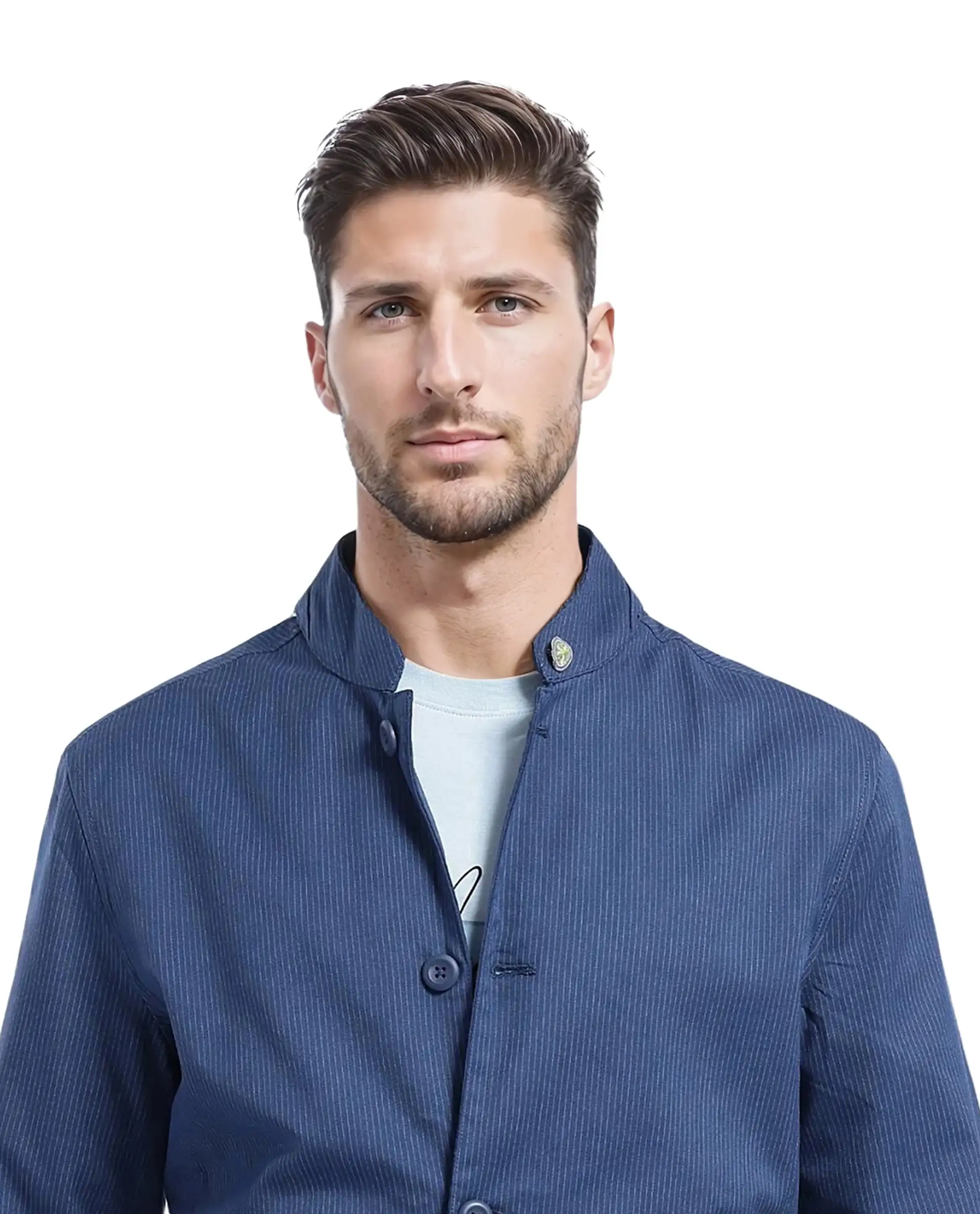 Rare Rabbit Men's Glewt Dark Teal Polyester Blend Striped Print Regular Fit Full Sleeve Mandarin Collar Jacket - Image 5