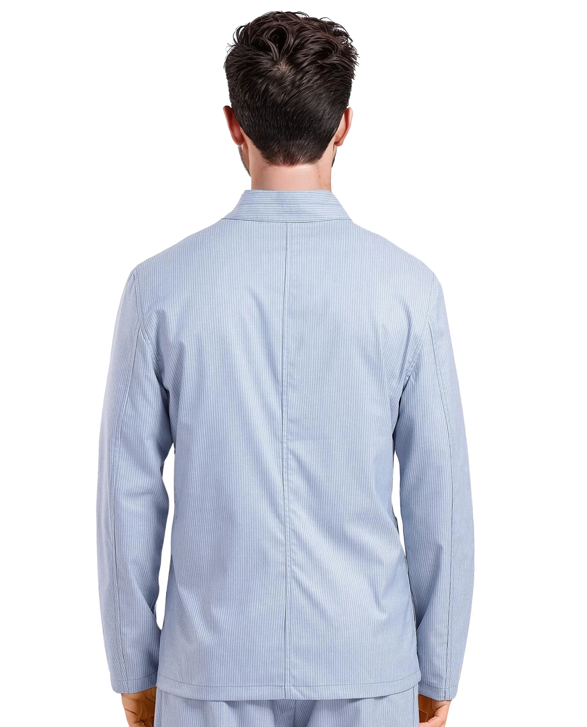 Rare Rabbit Men's Glewt Pastel Blue Striped Print Regular Fit Full Sleeve Spread Collar Jacket - Image 4