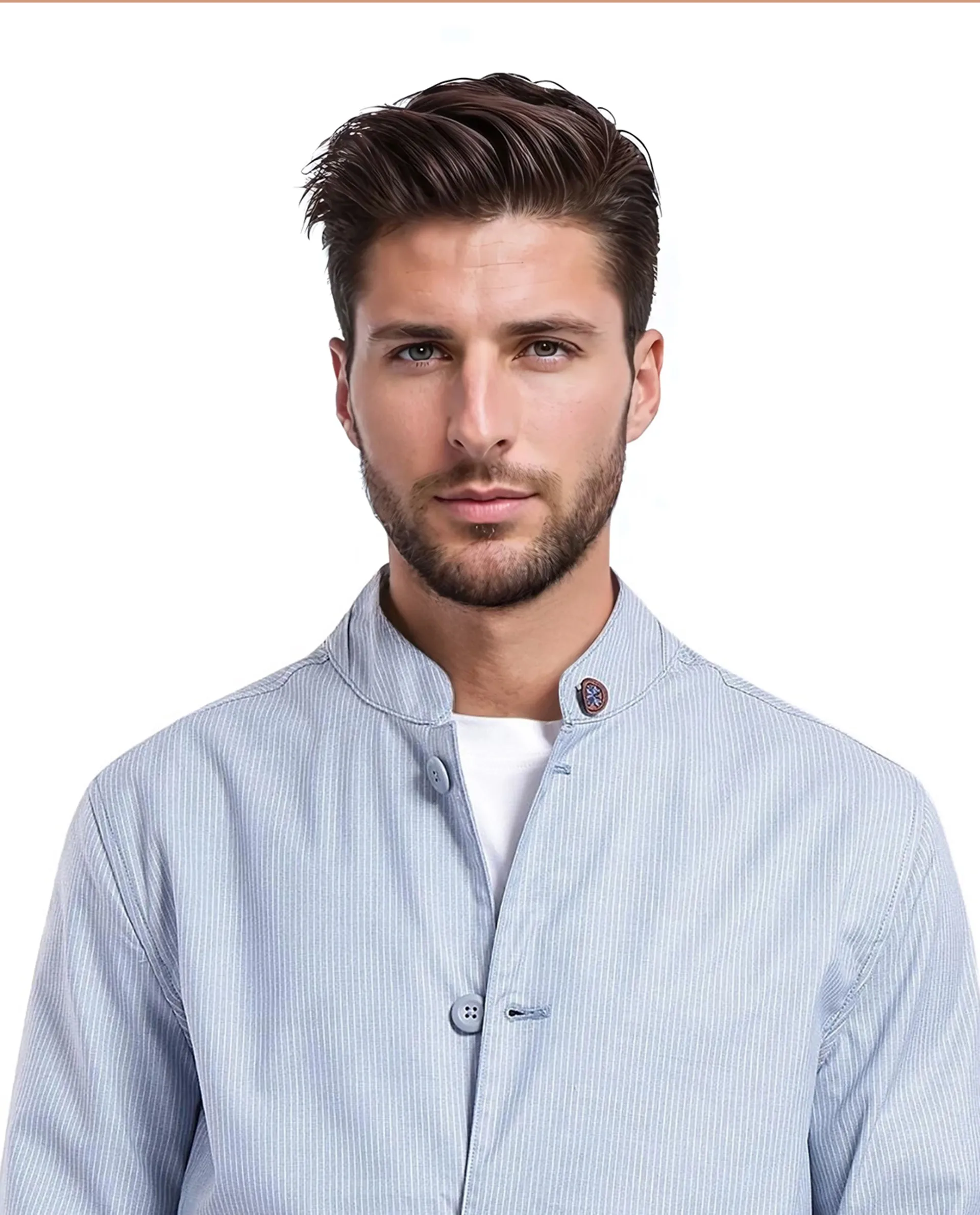Rare Rabbit Men's Glewt Pastel Blue Striped Print Regular Fit Full Sleeve Spread Collar Jacket - Image 5