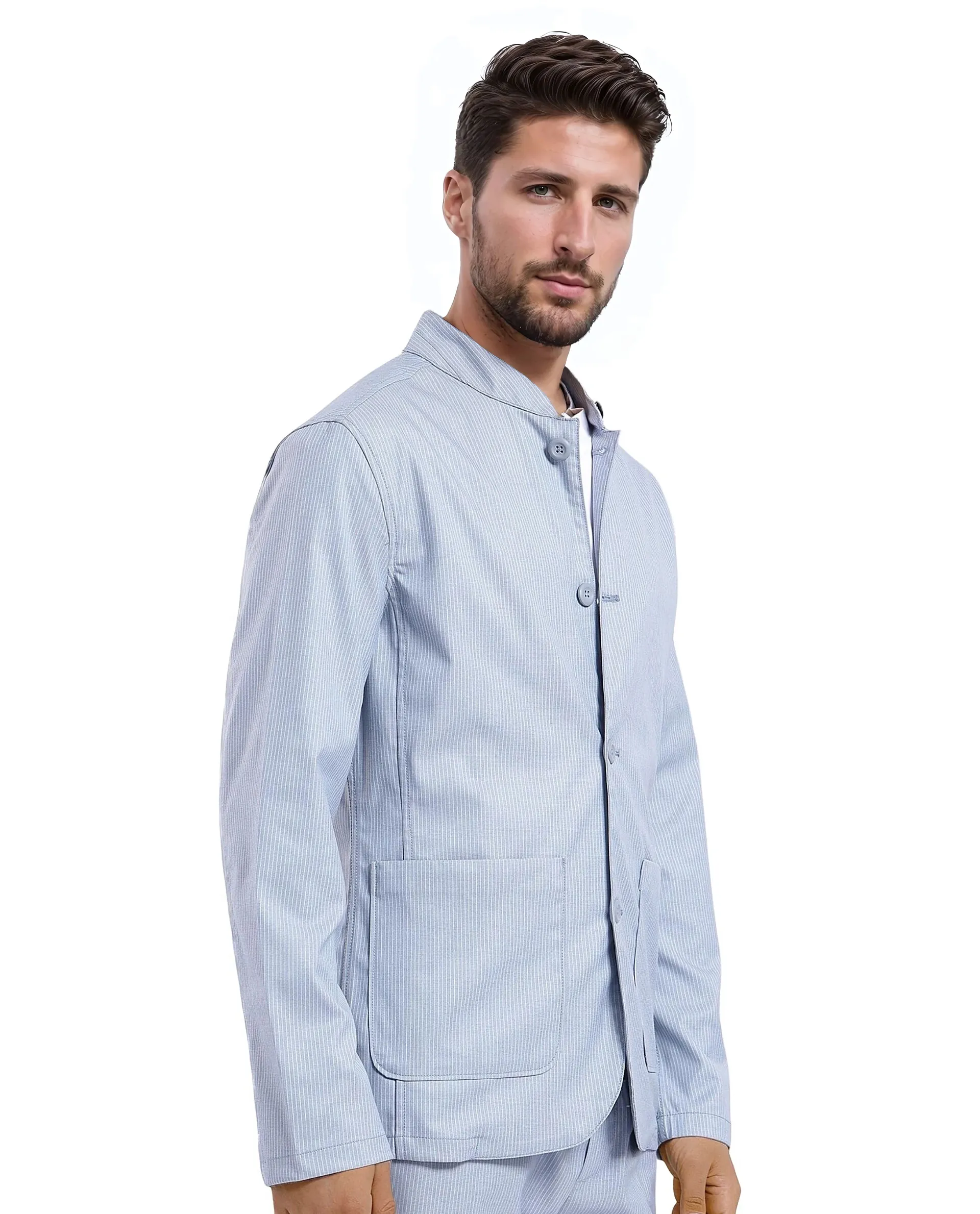 Rare Rabbit Men's Glewt Pastel Blue Striped Print Regular Fit Full Sleeve Spread Collar Jacket - Image 8