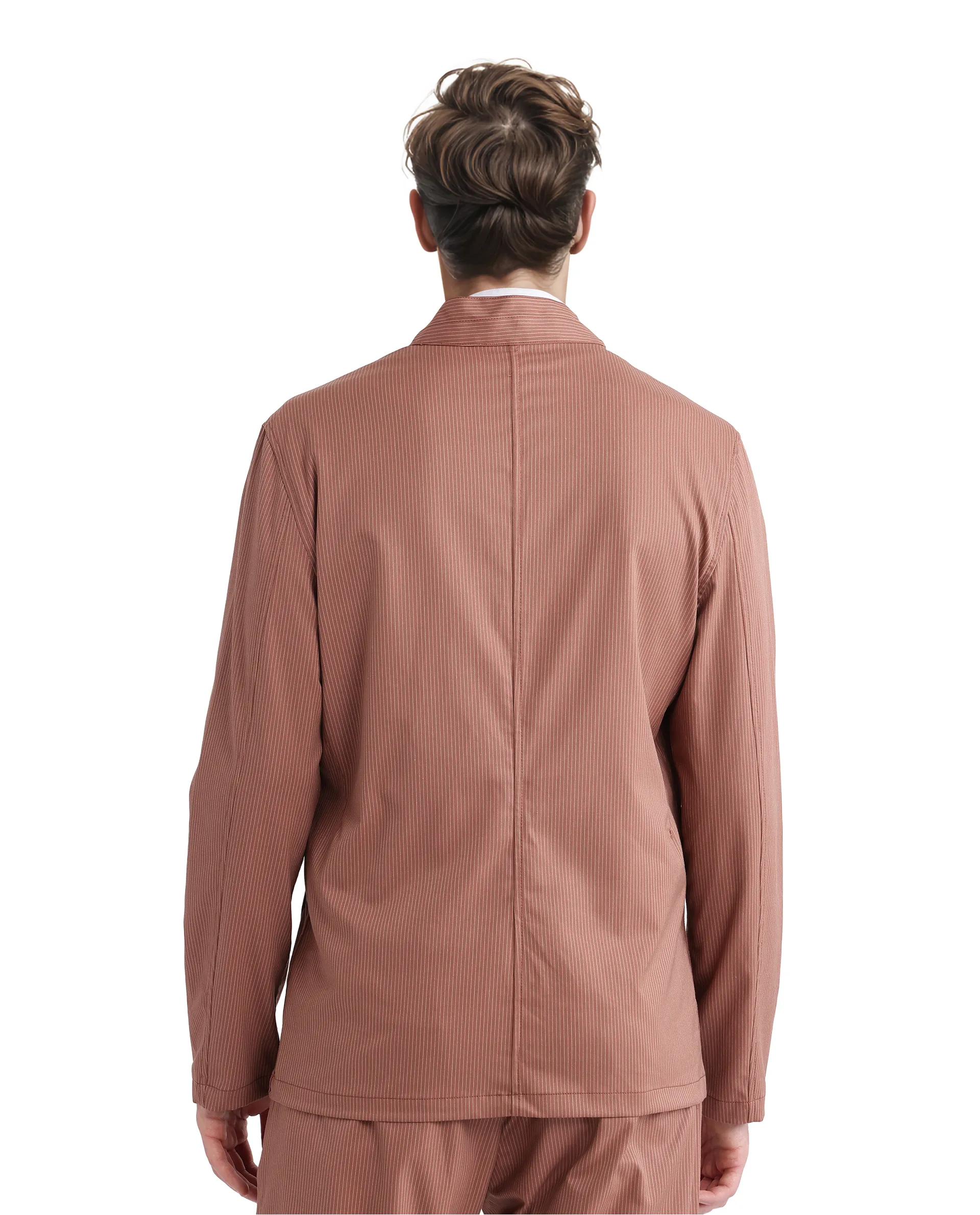 Rare Rabbit Men's Glewt Rust Striped Print Regular Fit Full Sleeve Spread Collar Jacket - Image 6