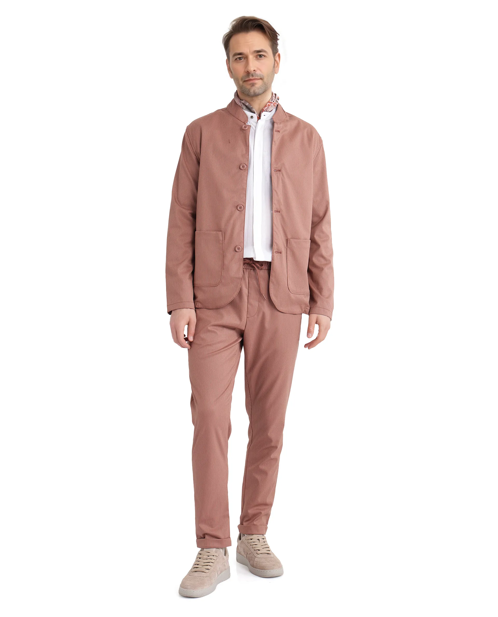 Rare Rabbit Men's Glewt Rust Striped Print Regular Fit Full Sleeve Spread Collar Jacket - Image 7
