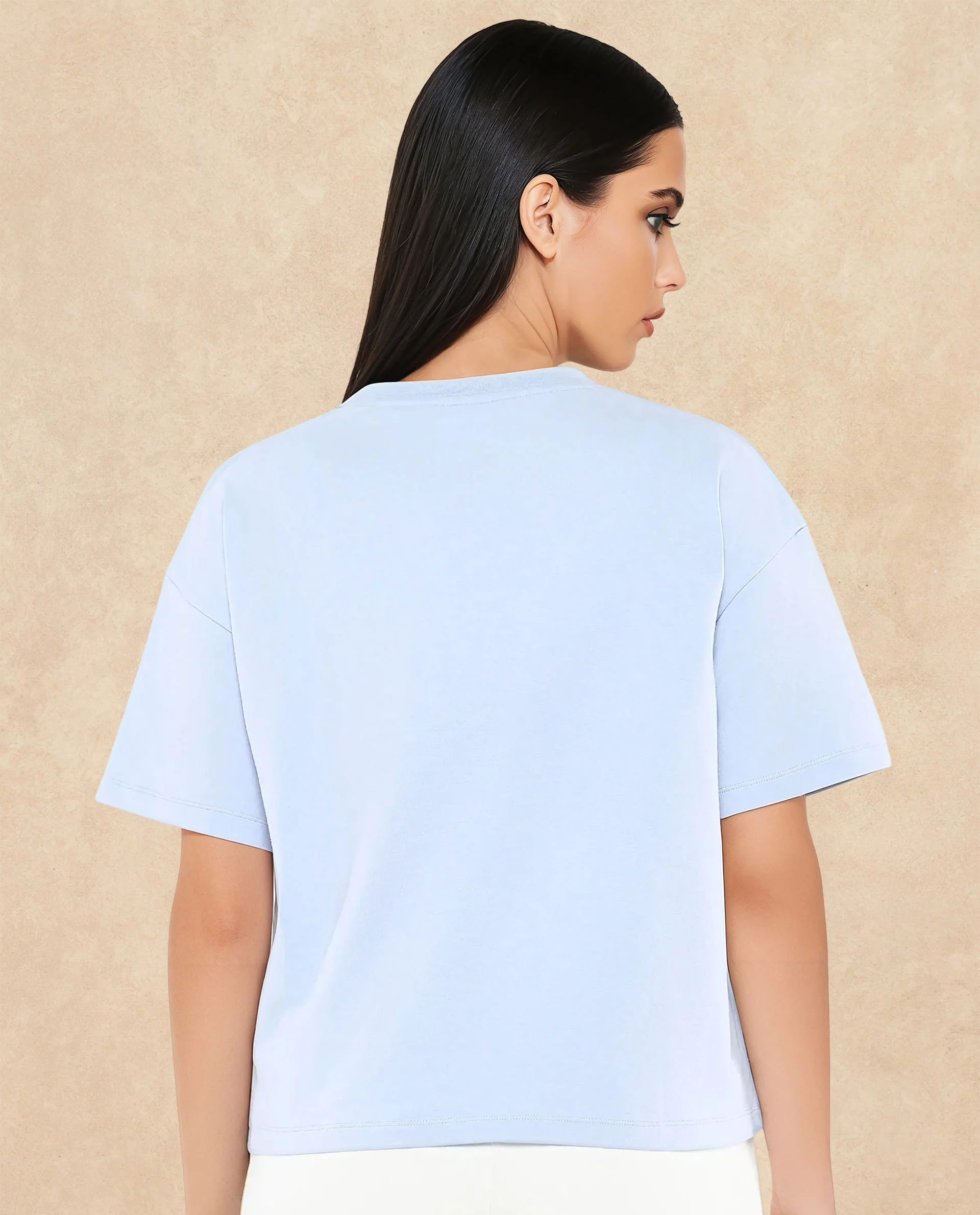 Rareism Women's Glimp Light Blue Cotton Blend Crew Neck Graphic Print Relaxed Fit T-Shirt - Image 5