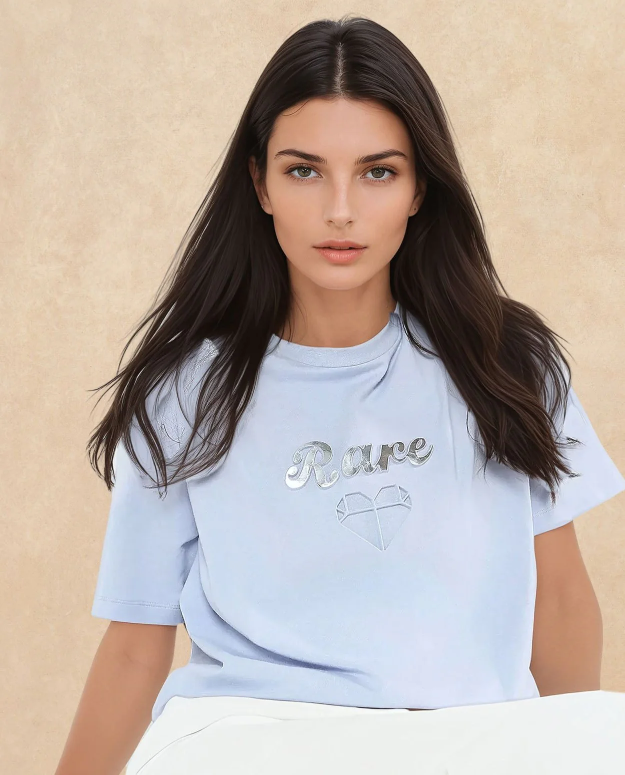 Rareism Women's Glimp Light Blue Cotton Blend Crew Neck Graphic Print Relaxed Fit T-Shirt - Image 6