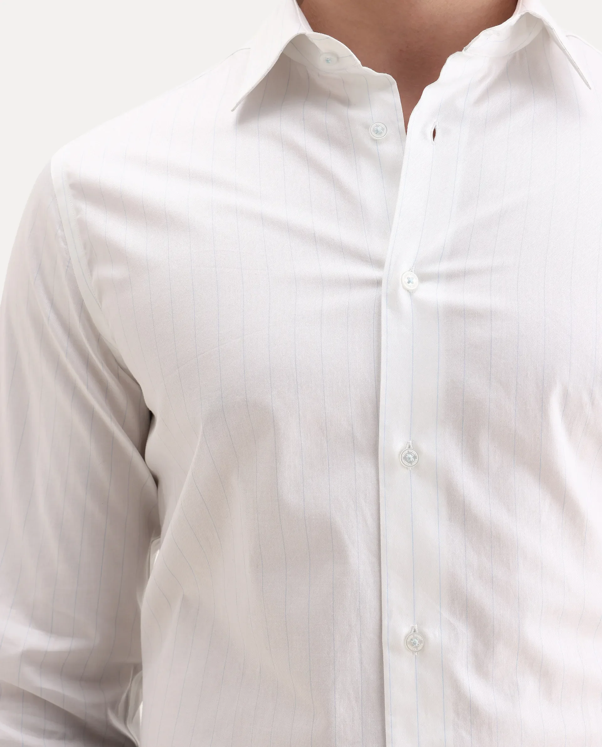Rare Rabbit Men's Glin Blue Cotton Fabric Collared Neck Regular Fit Striped Shirt - Image 3