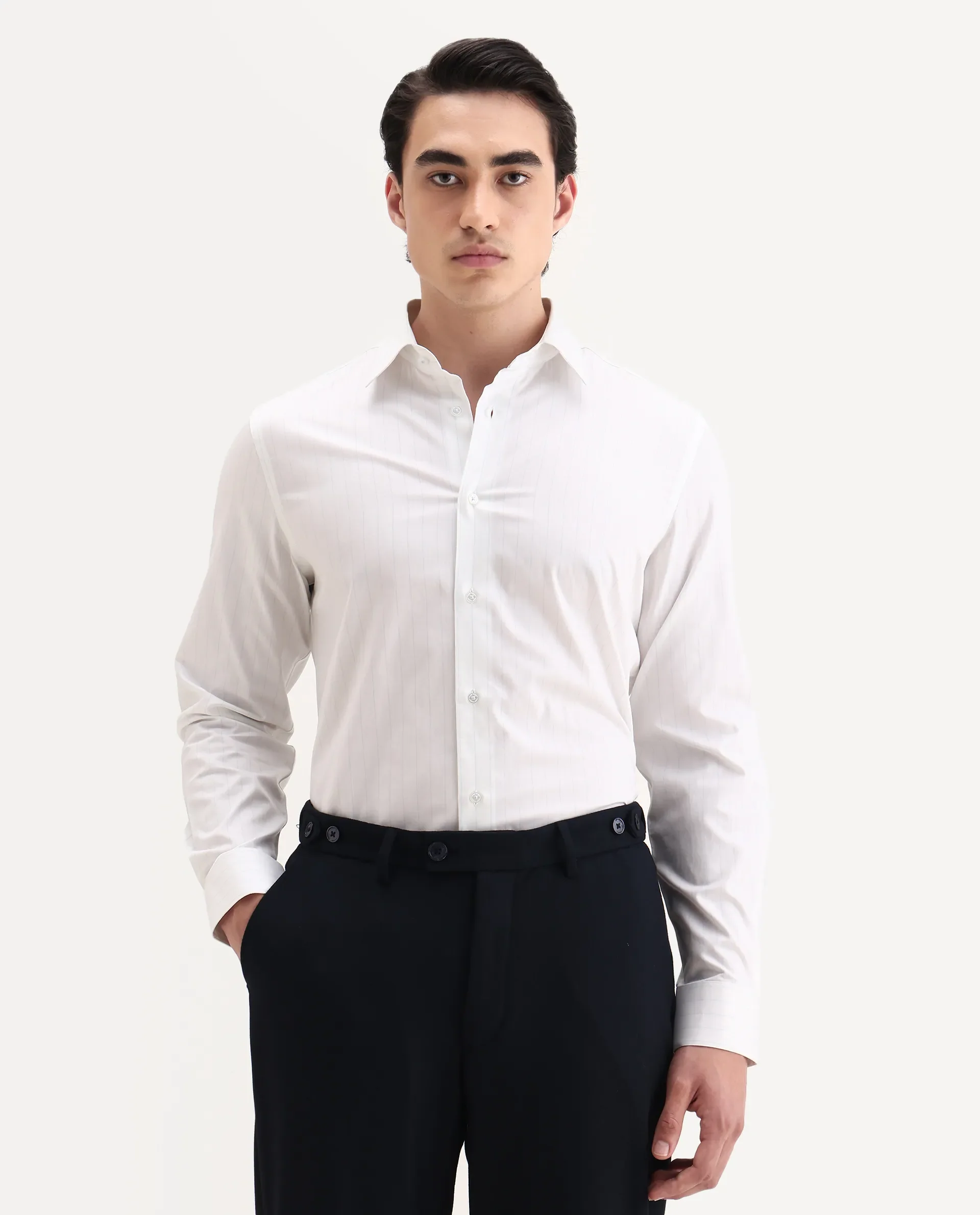 Rare Rabbit Men's Glin Blue Cotton Fabric Collared Neck Regular Fit Striped Shirt - Image 4
