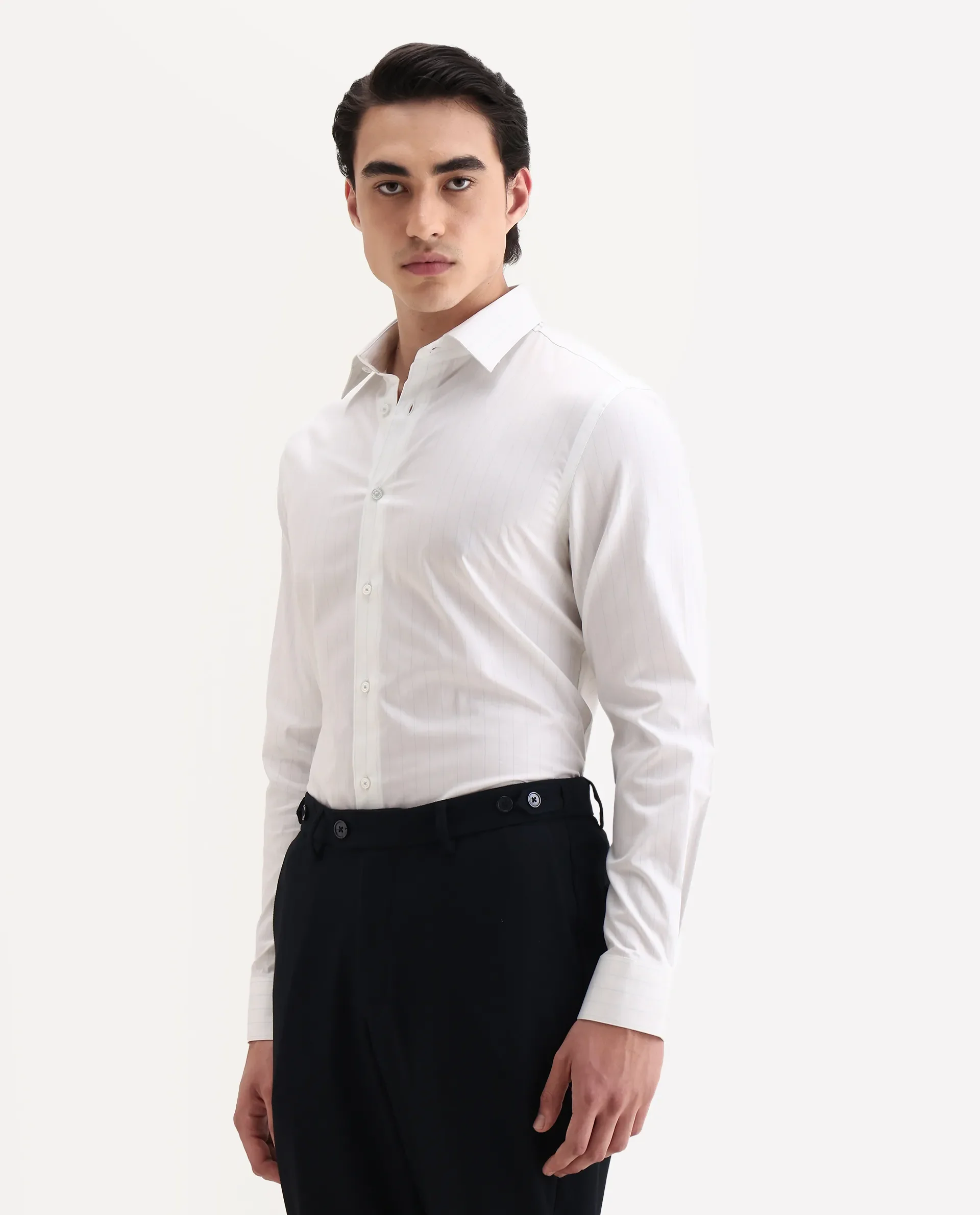 Rare Rabbit Men's Glin Blue Cotton Fabric Collared Neck Regular Fit Striped Shirt - Image 5