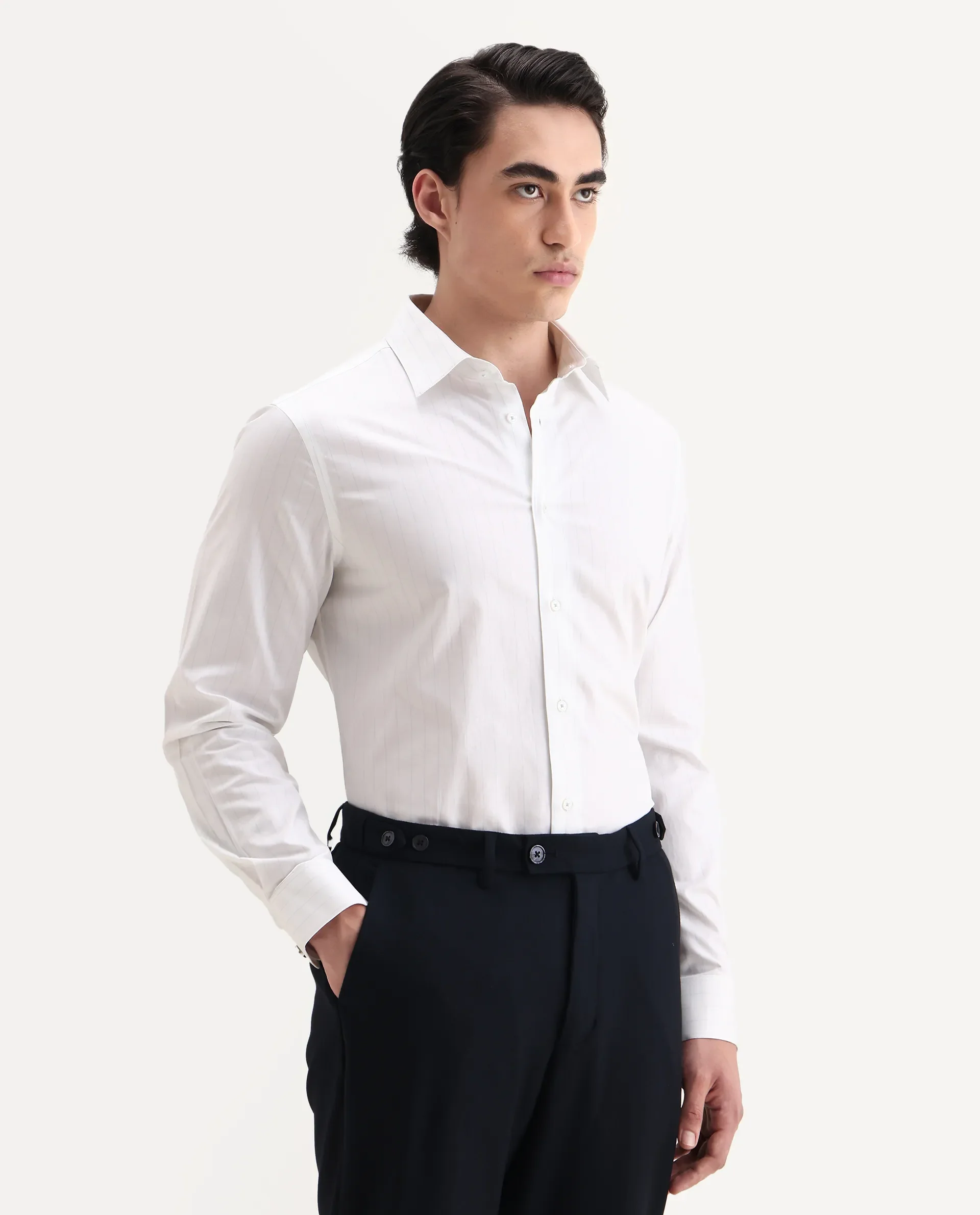 Rare Rabbit Men's Glin Blue Cotton Fabric Collared Neck Regular Fit Striped Shirt - Image 6