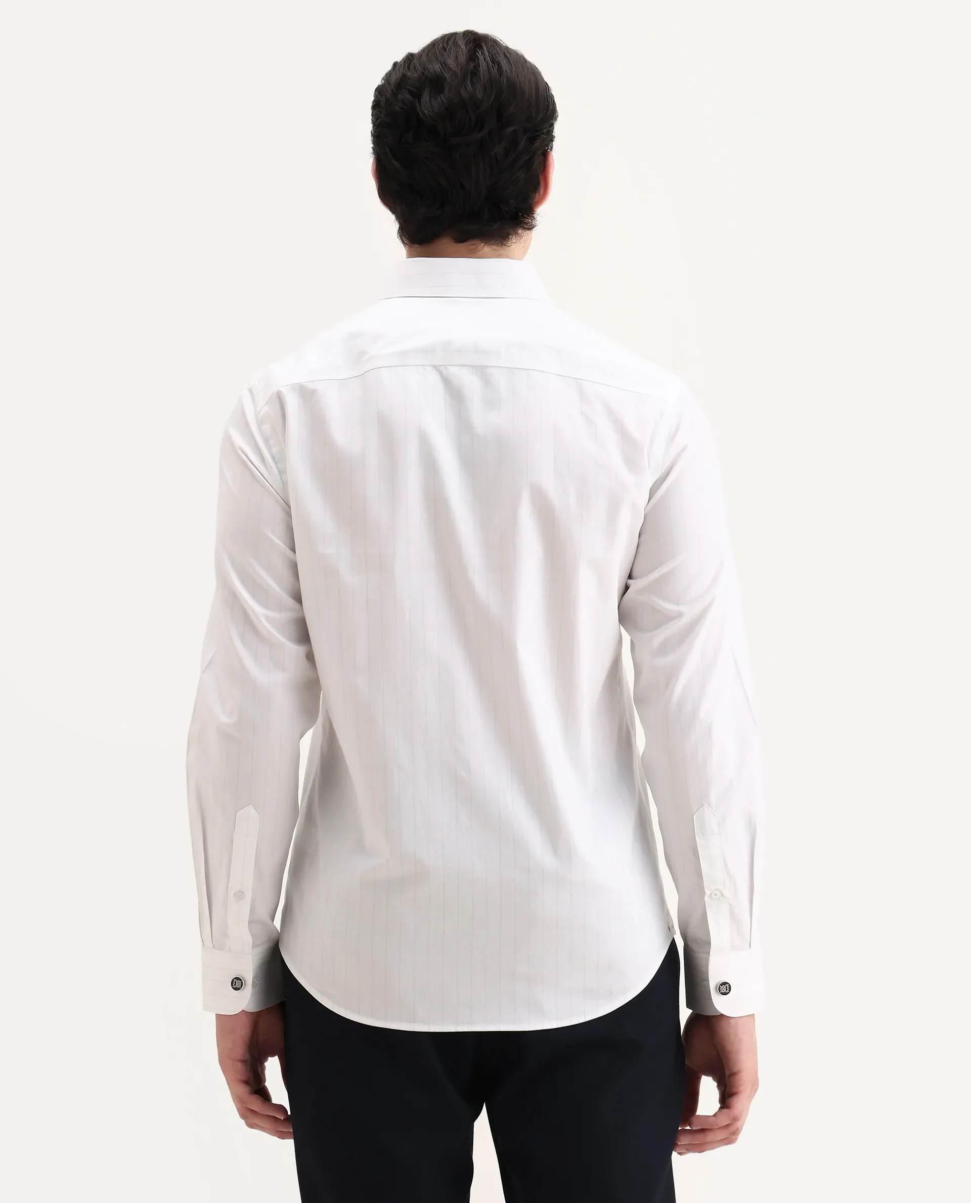 Rare Rabbit Men's Glin Blue Cotton Fabric Collared Neck Regular Fit Striped Shirt - Image 8